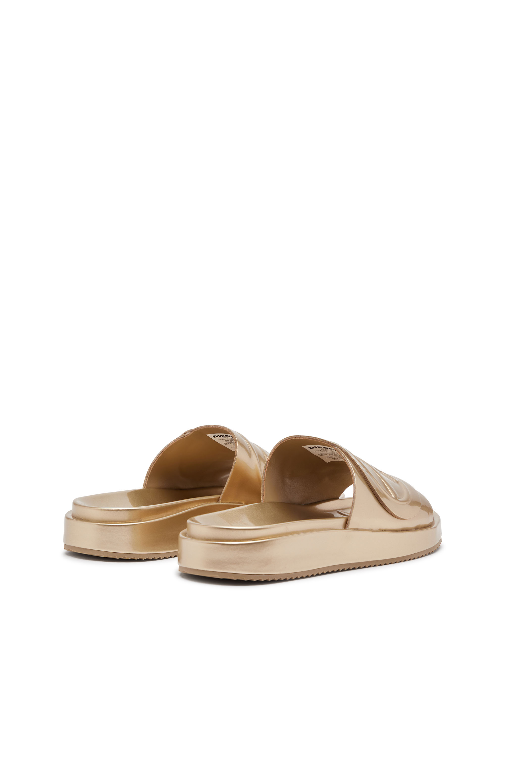 Diesel - SA-SLIDE D OVAL W, Woman Sa-Slide D-Metallic slide sandals with Oval D strap in Oro - Image 3