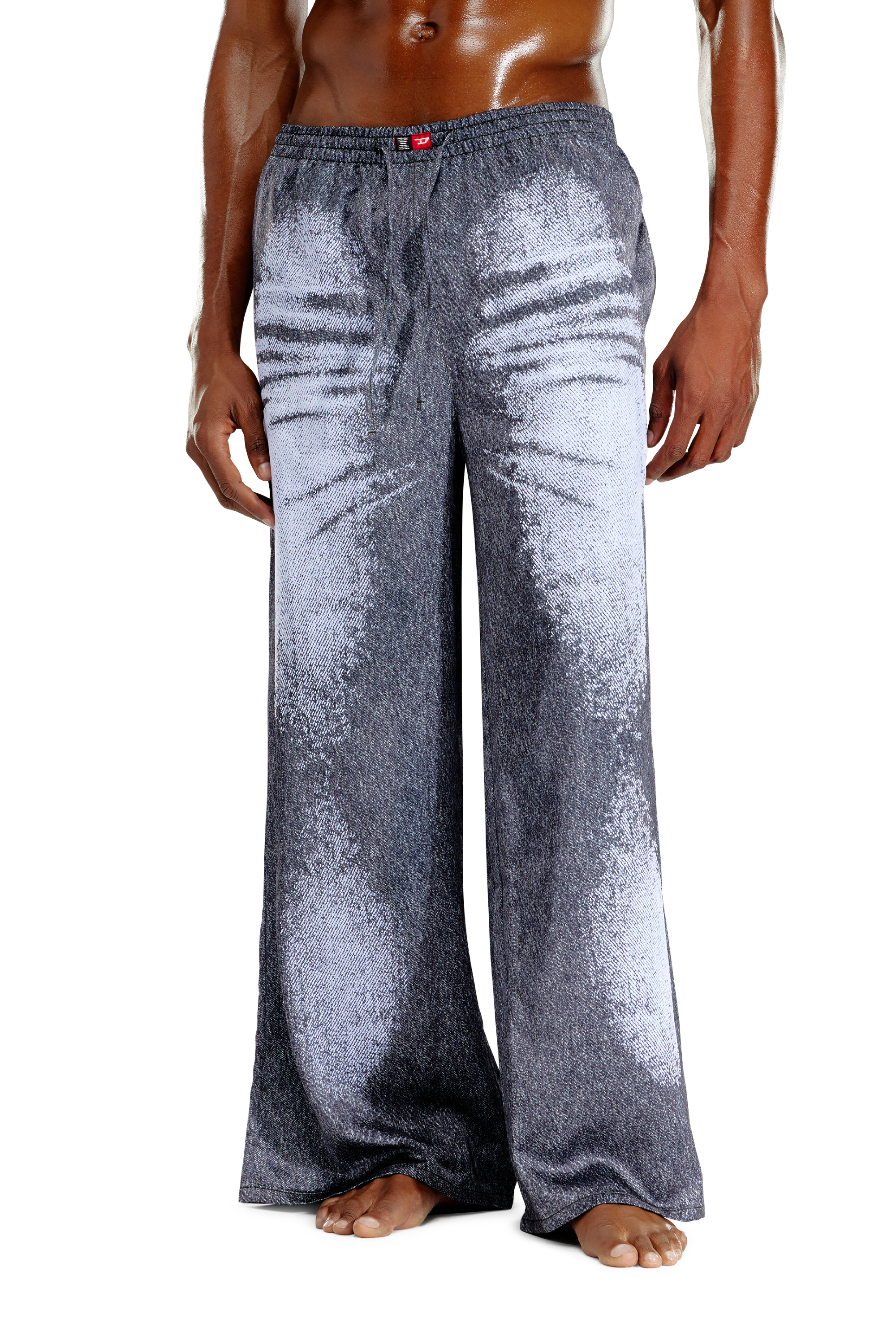 Diesel - STAINS-AND-TROMPE-SLEEP-PANT, Unisex's Satin pyjama pants with denim look in Grey - 3