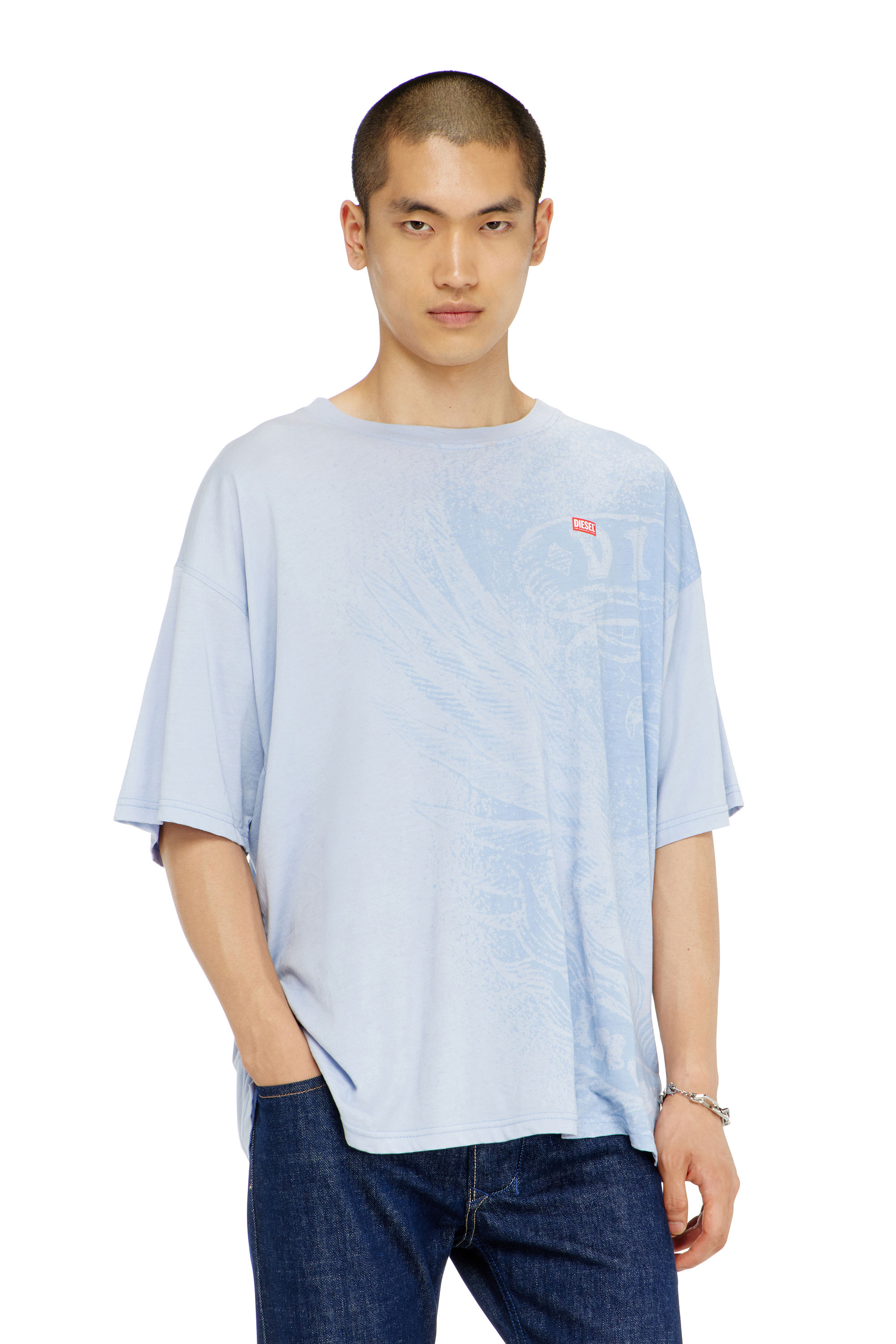 Diesel - T-BOXT-AA3, Man's Relaxed T-shirt with pigment prints in Light Blue - 1