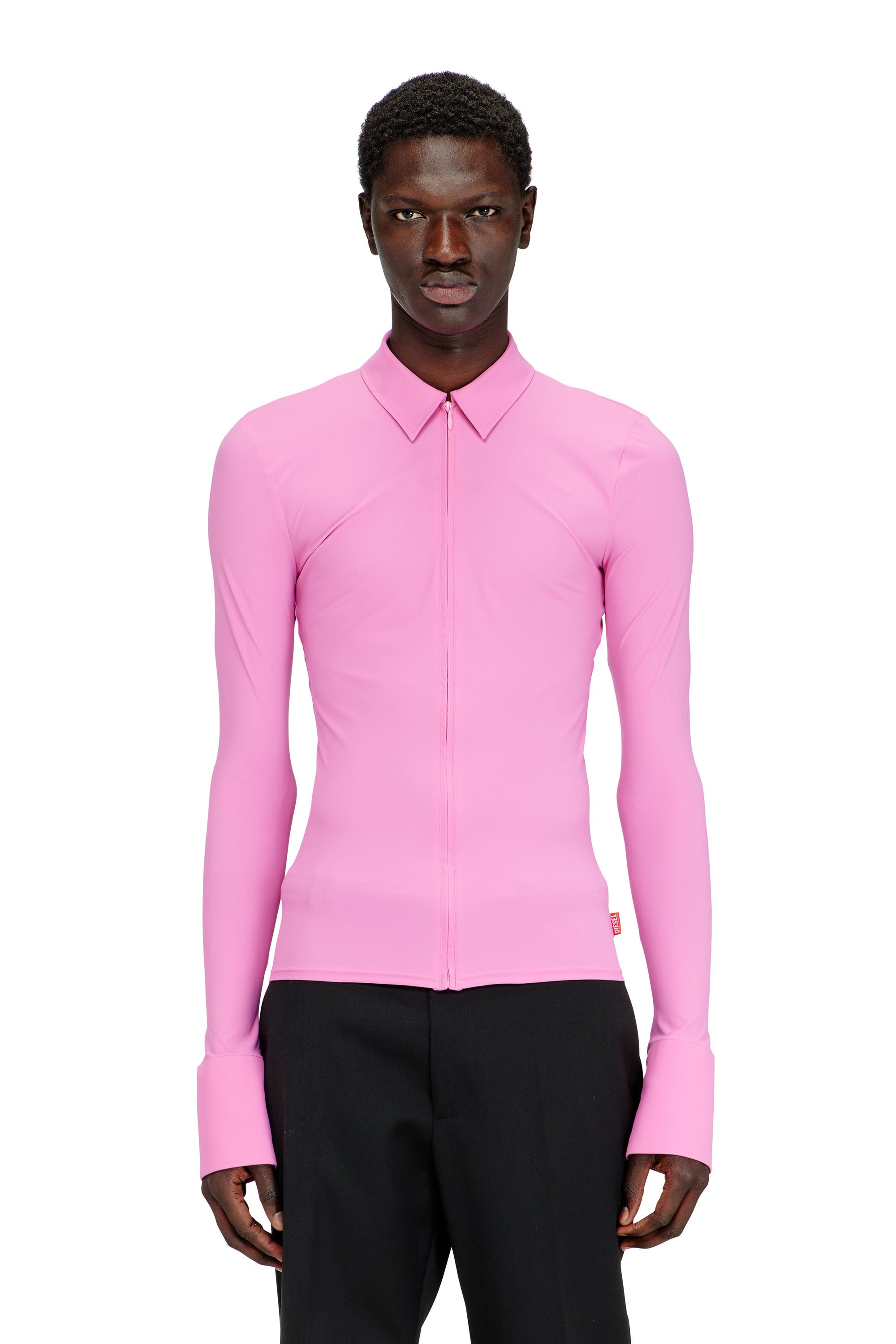 Diesel - S-LOKID, Man's Second-skin zip shirt in Lycra in Pink - 1