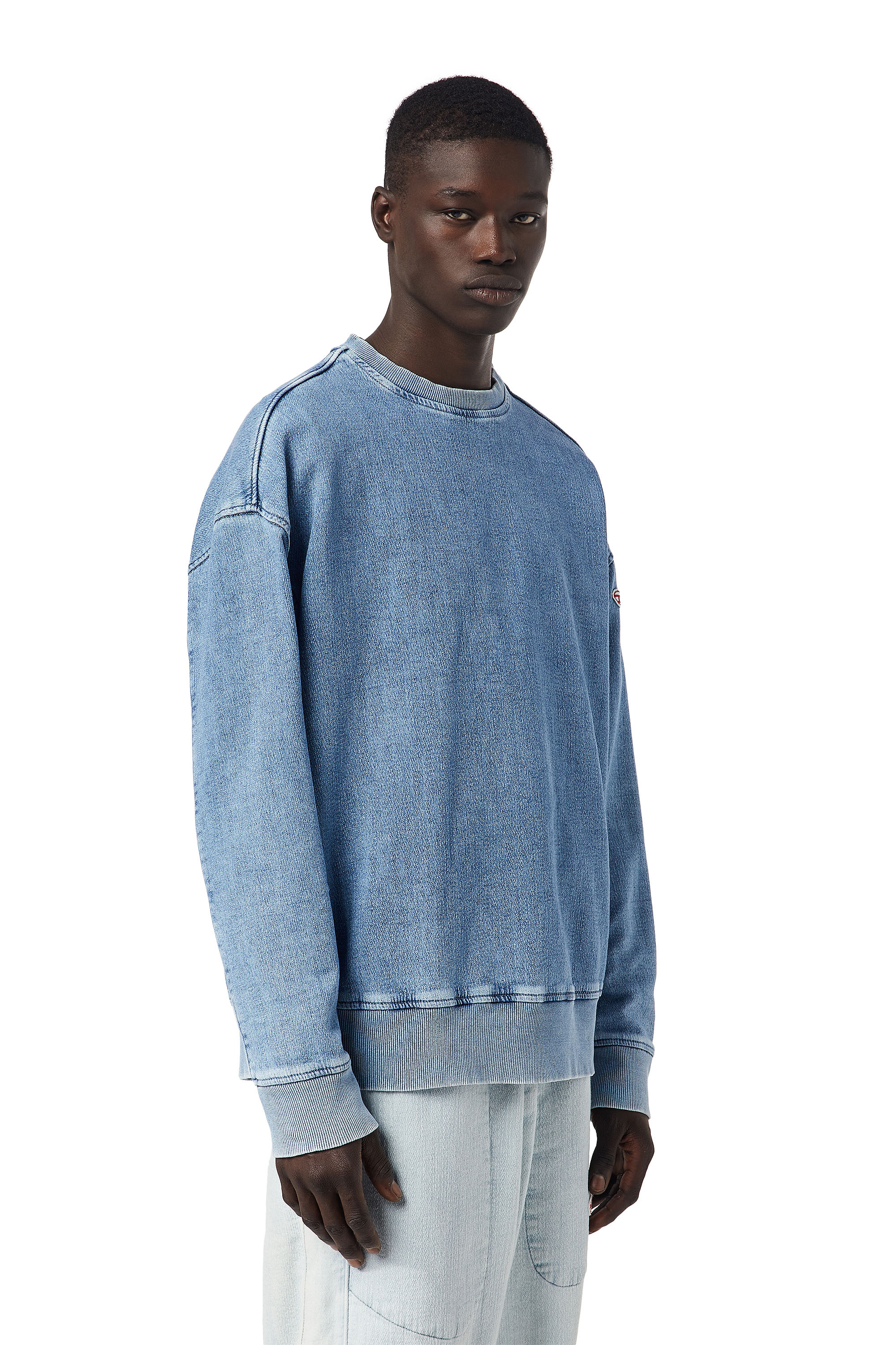 Diesel - D-KRIB TRACK DENIM SWEATSHIRT, Light Blue - Image 4