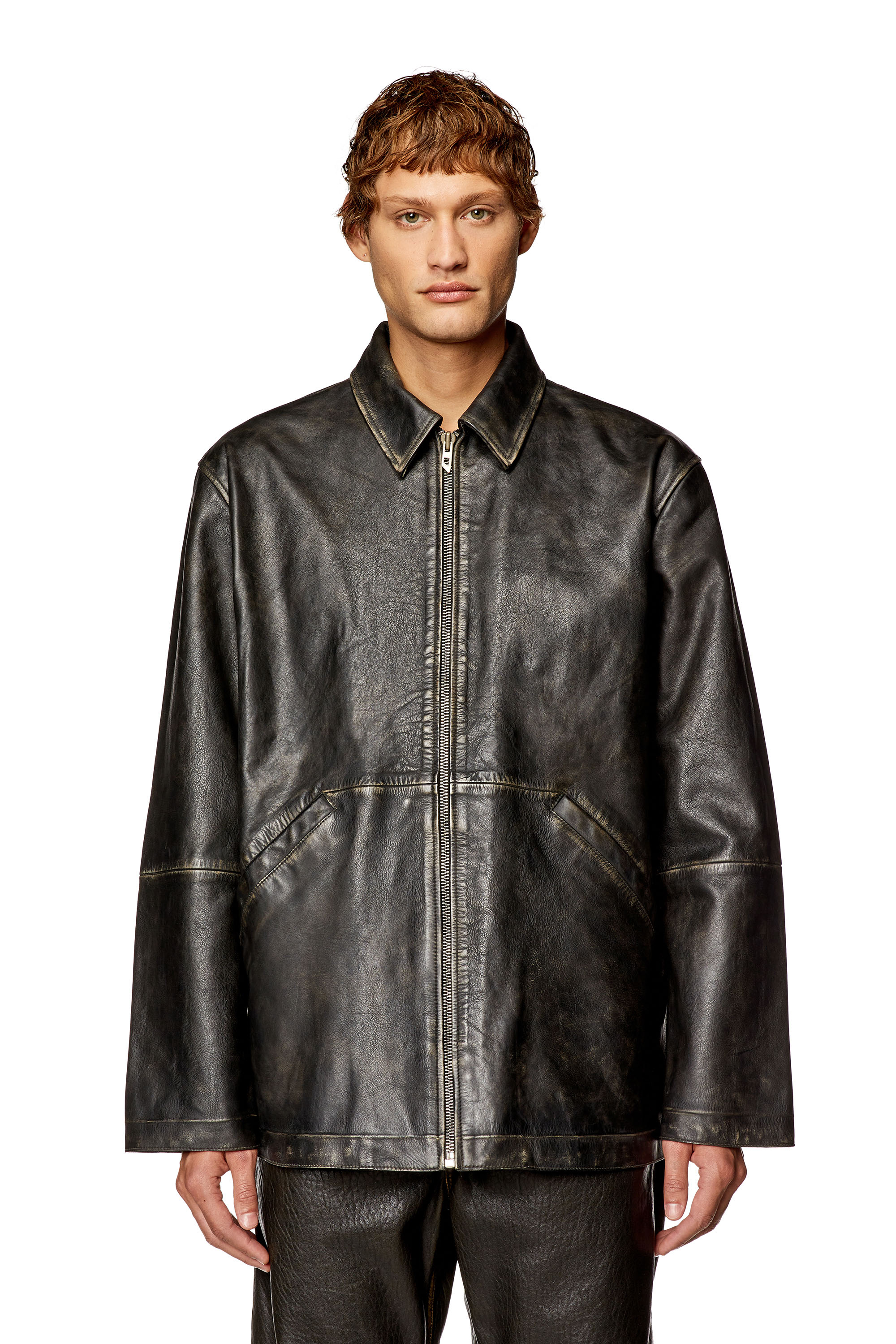 Diesel - L-STOLLER-TREAT, Man Treated leather jacket with raw edges in Black - Image 6