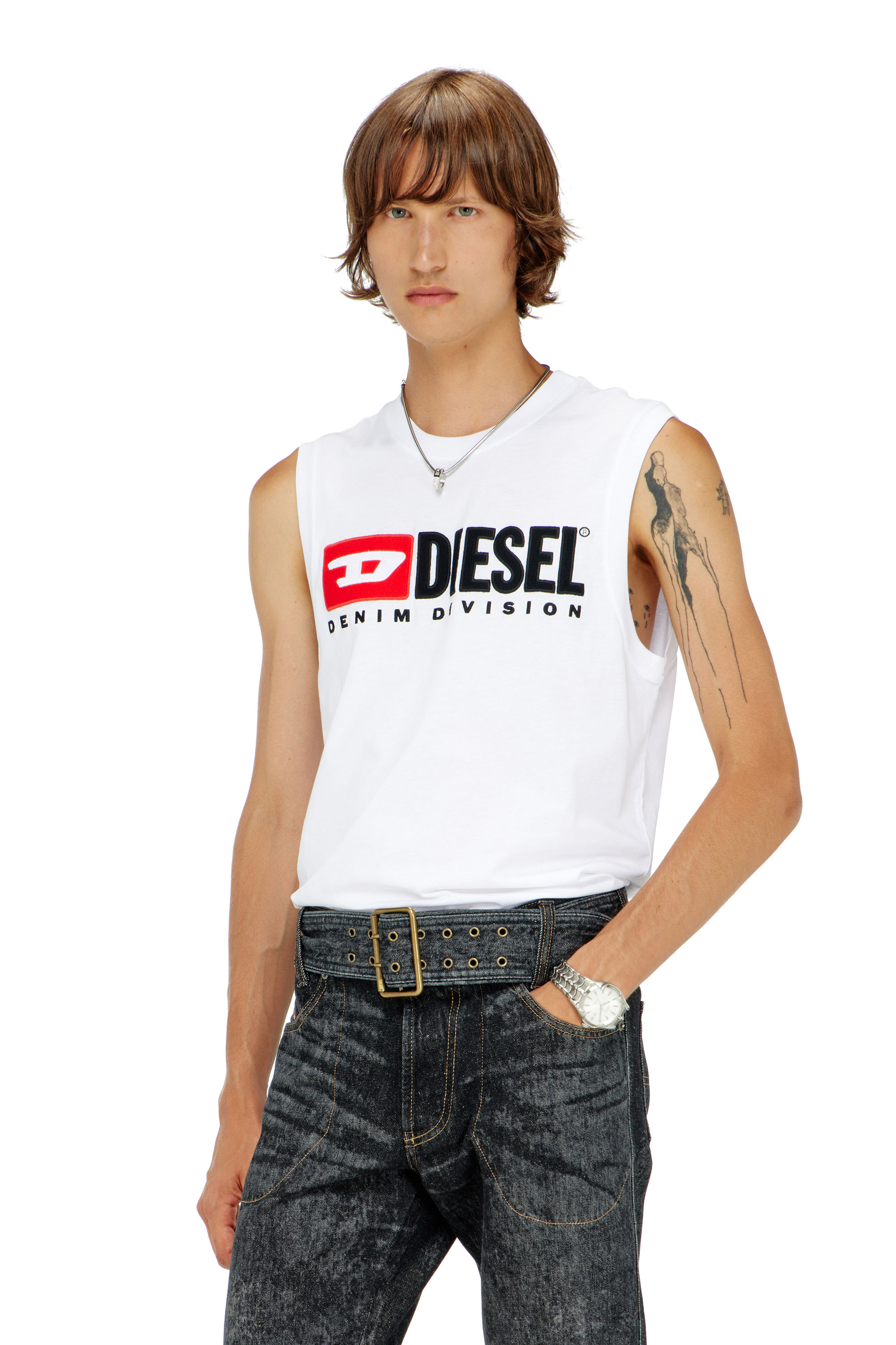 Diesel - T-ISCO-DIV, Man's Tank top with chest logo print in White - 3