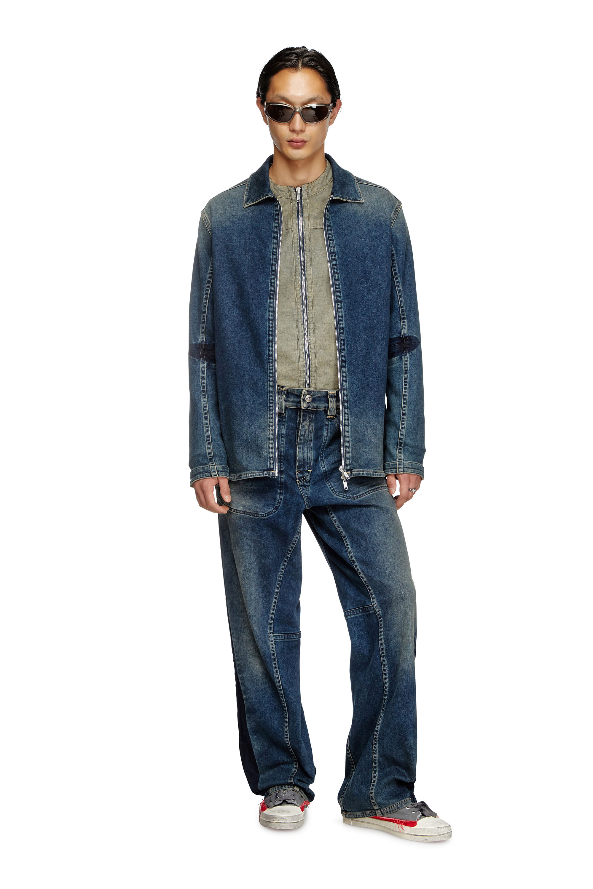 Diesel - D-SIMPLY-RE, Man's Zipped shirt in Rehab denim in Dark Blue - 1