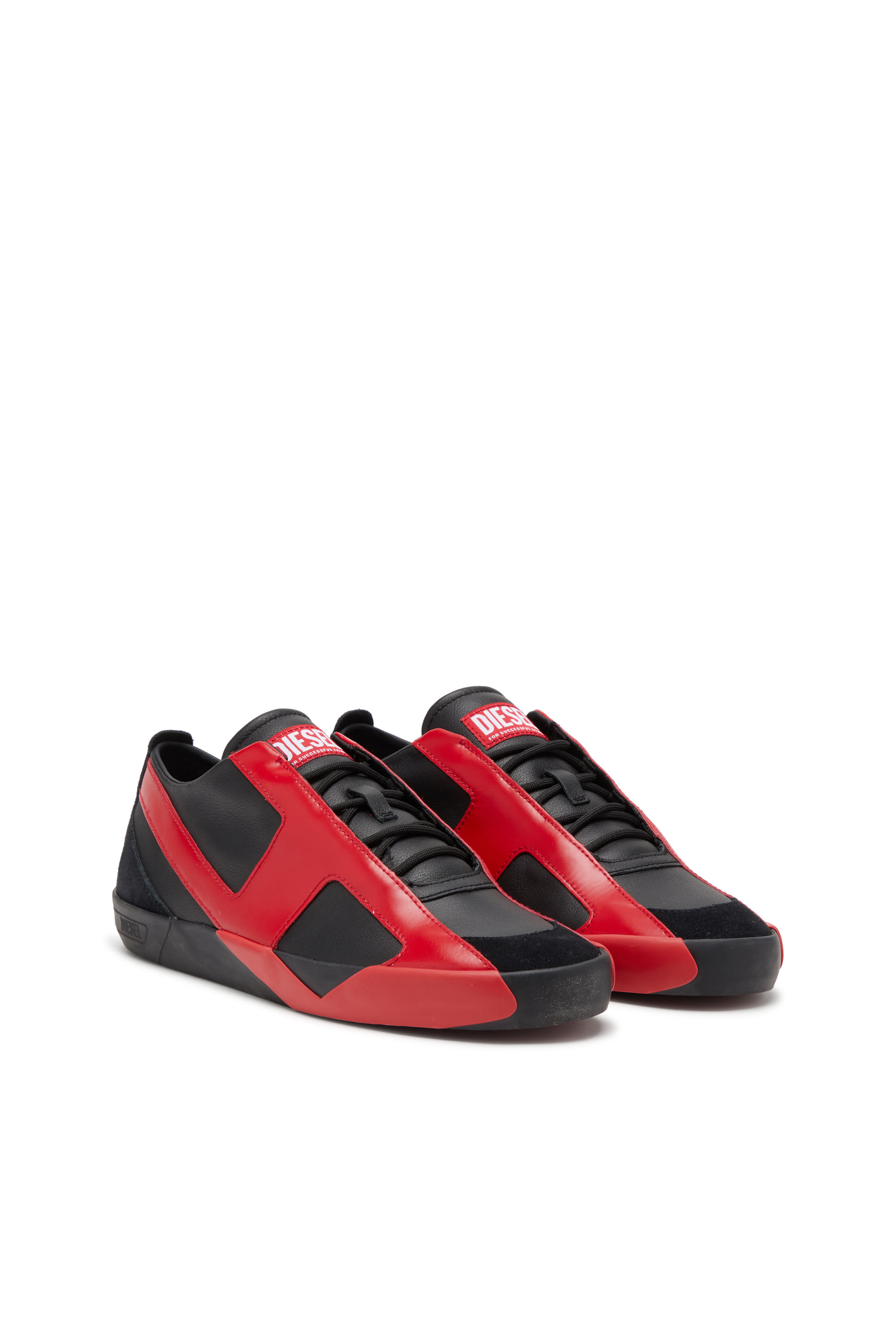 Diesel - S-SLANTE-D LOW, Man's S-Slante-D-Sneakers in suede and leather with D logo in Black/Red - 2