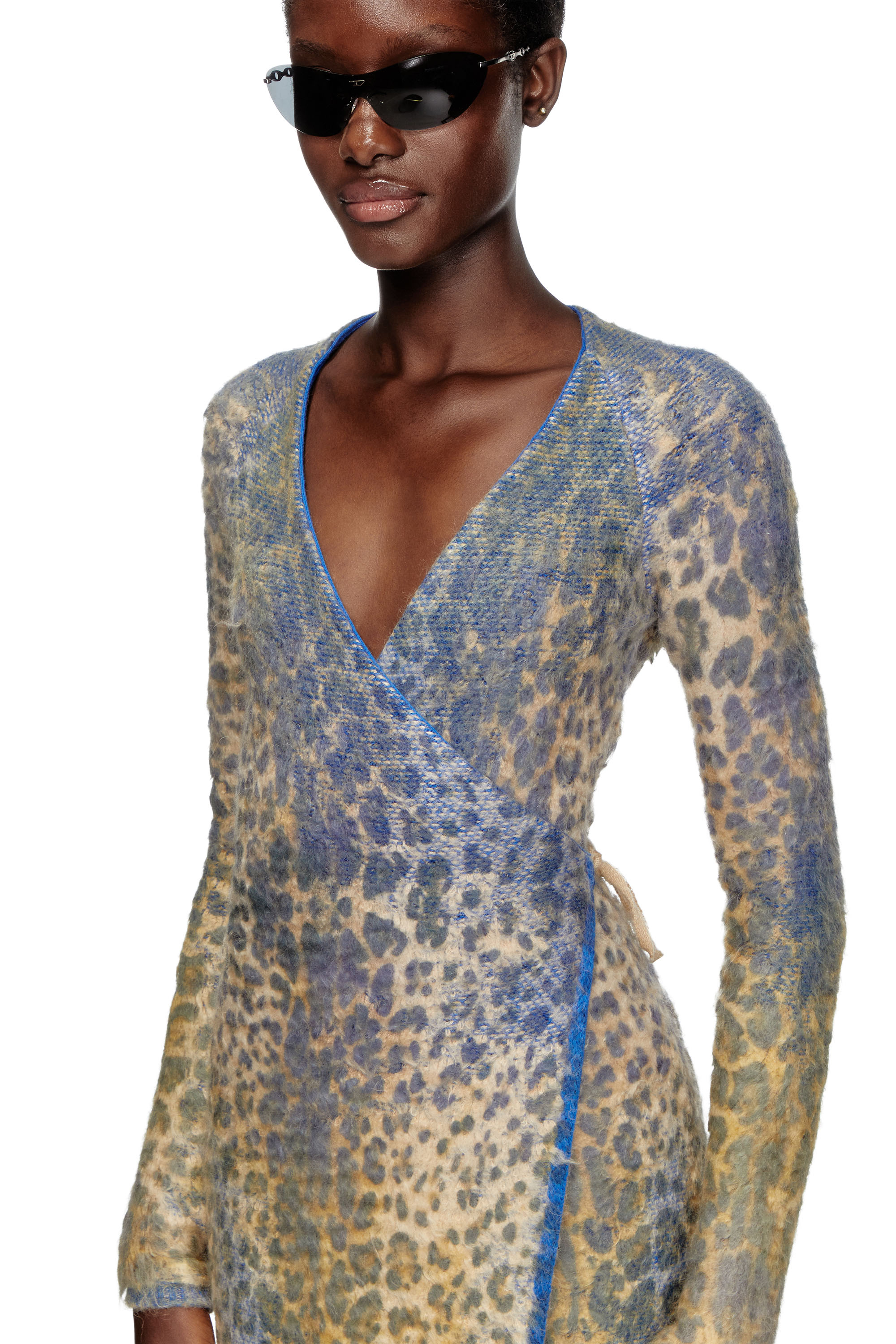 Diesel - M-SOFOCLE, Woman's Leopard print dress with devoré jacquard in Beige/Blue - 3