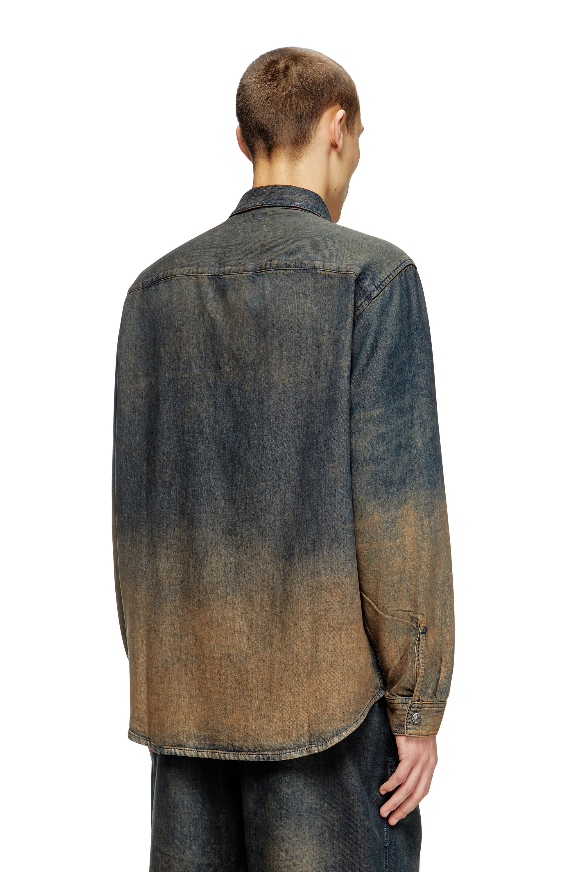 Diesel - D-SIMPLY-S8, Man's Shirt in fluid shaded denim in Dark Blue - 4