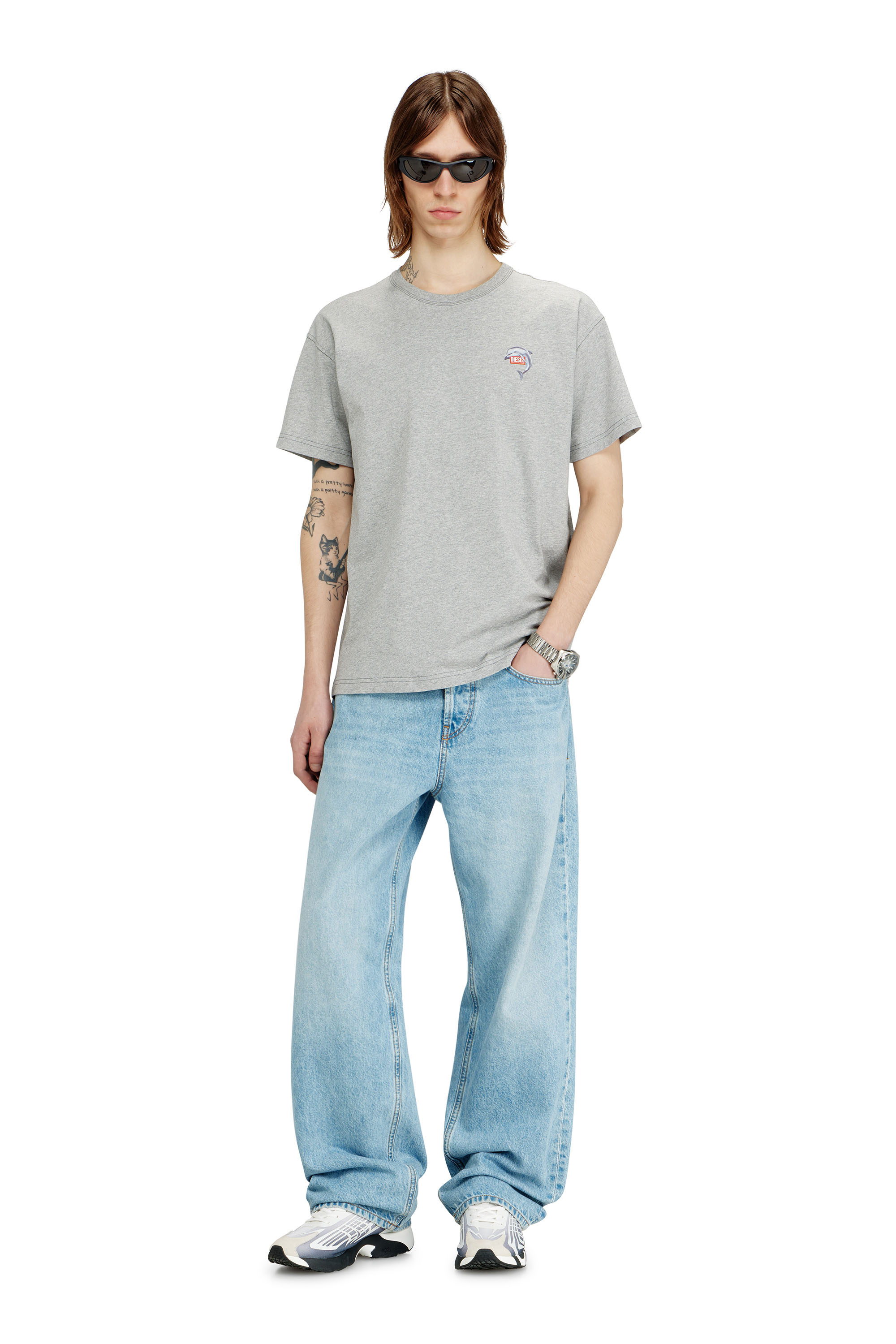 Diesel - T-NORM-DOLPHIN, Man's T-shirt with dolphin and logo print in Grey - 2