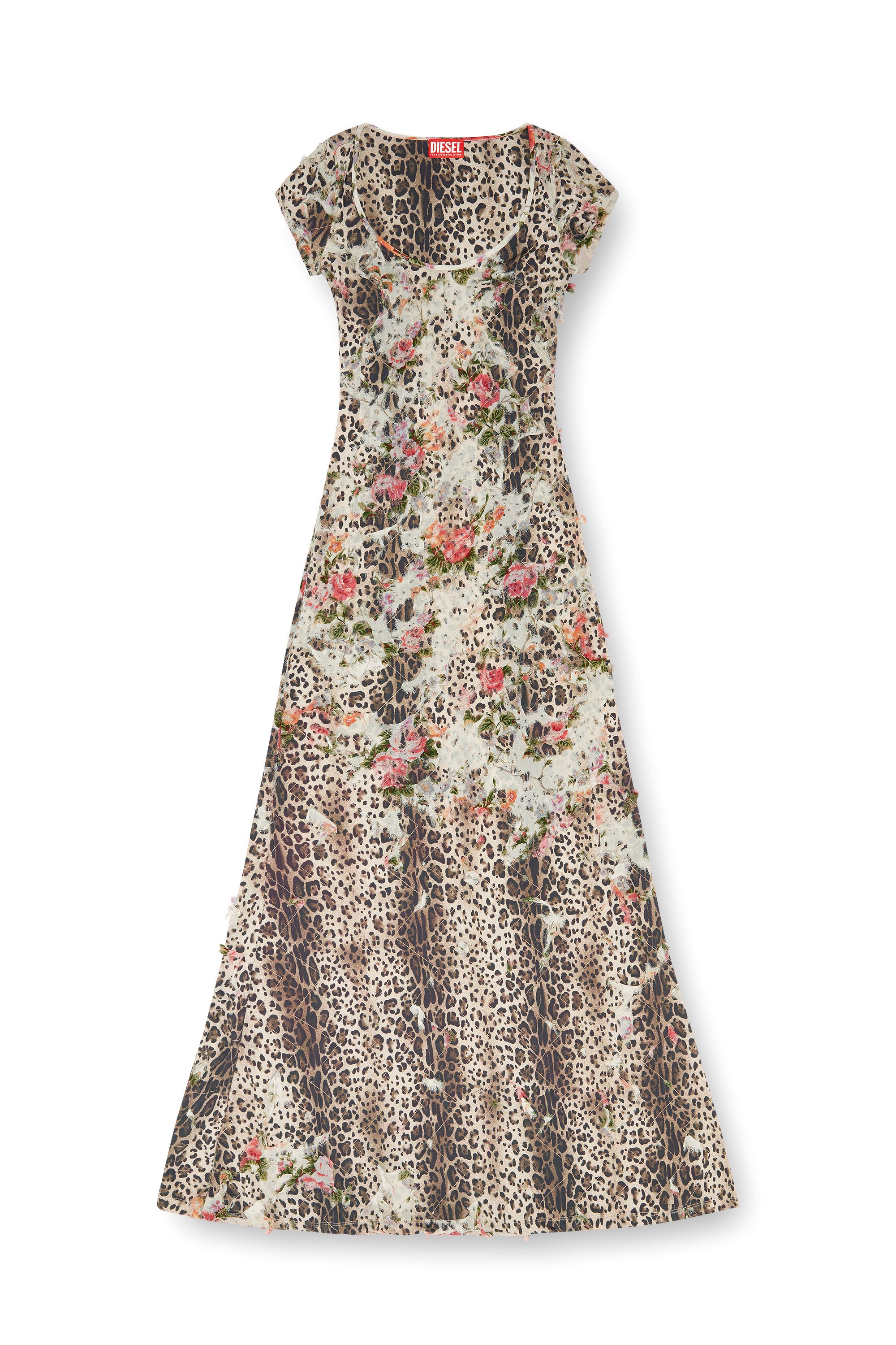 Diesel - D-FLORETTA, Woman's Floral and leopard-print burnout dress in Light Brown - 6