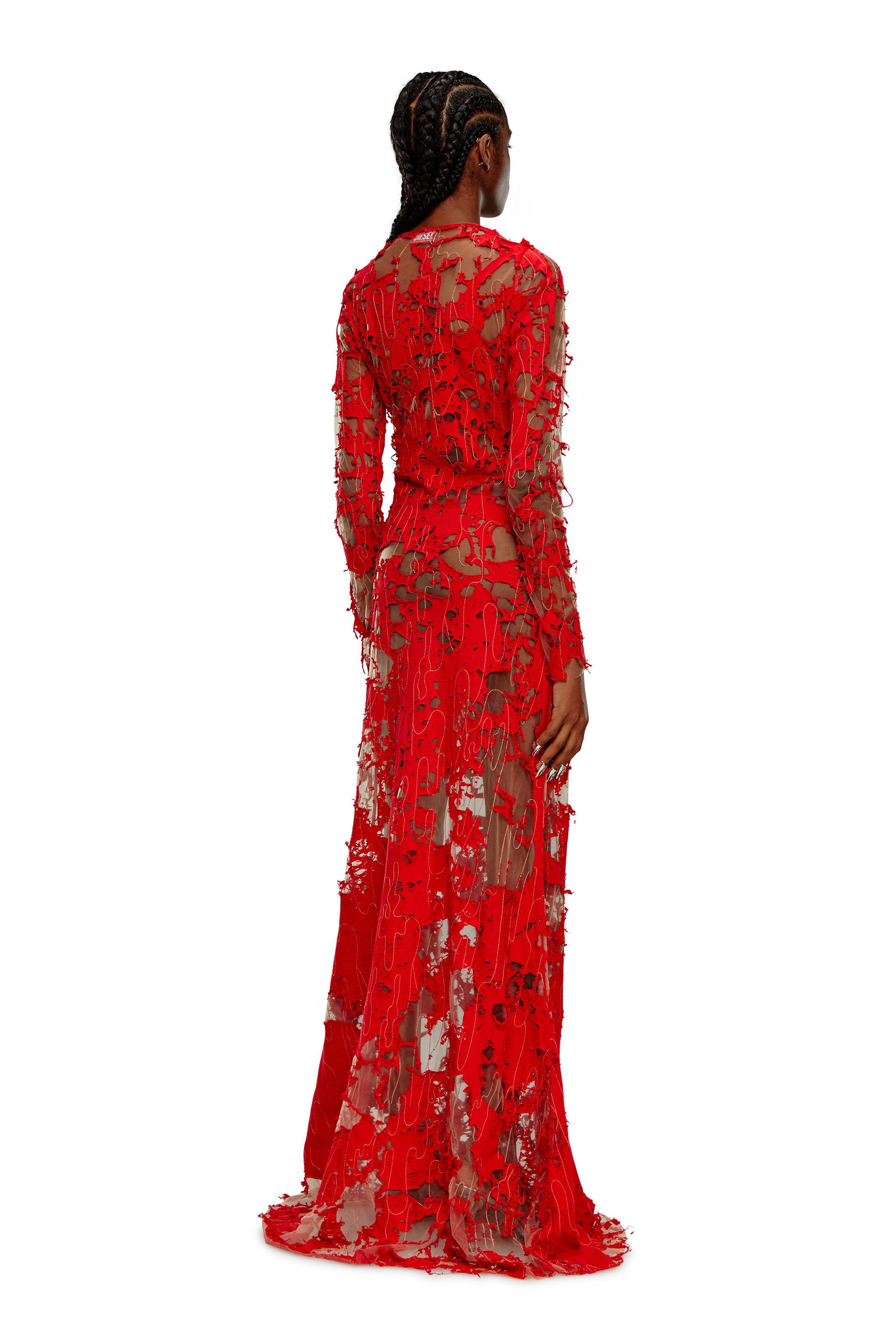 Diesel - D-LEA, Woman Long devoré dress in tulle and jersey in Red - Image 4