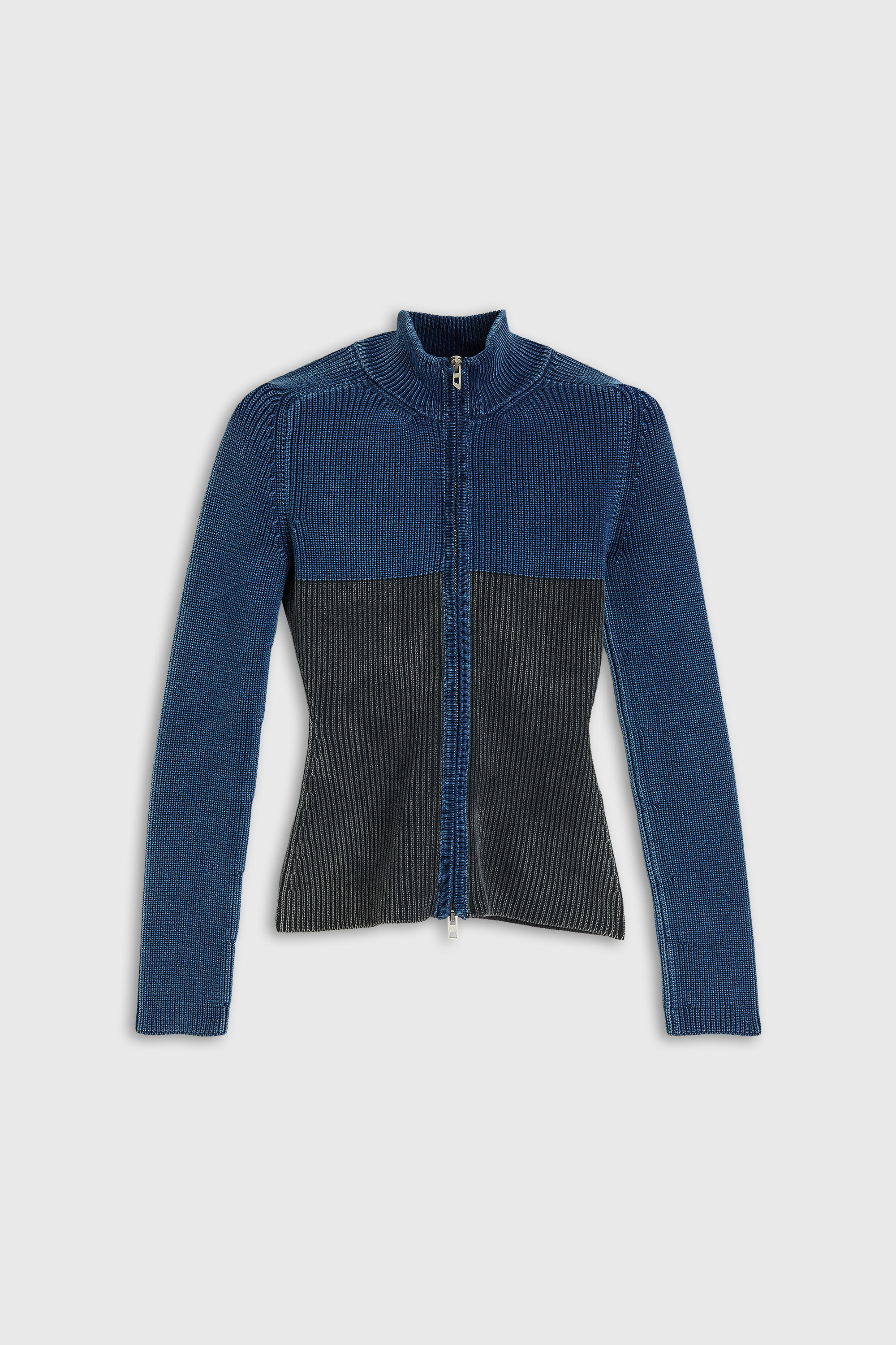 Diesel - M-HERMOSITA, Woman's Zip-up cardigan with two-tone denim effect in Black/Blue - 2