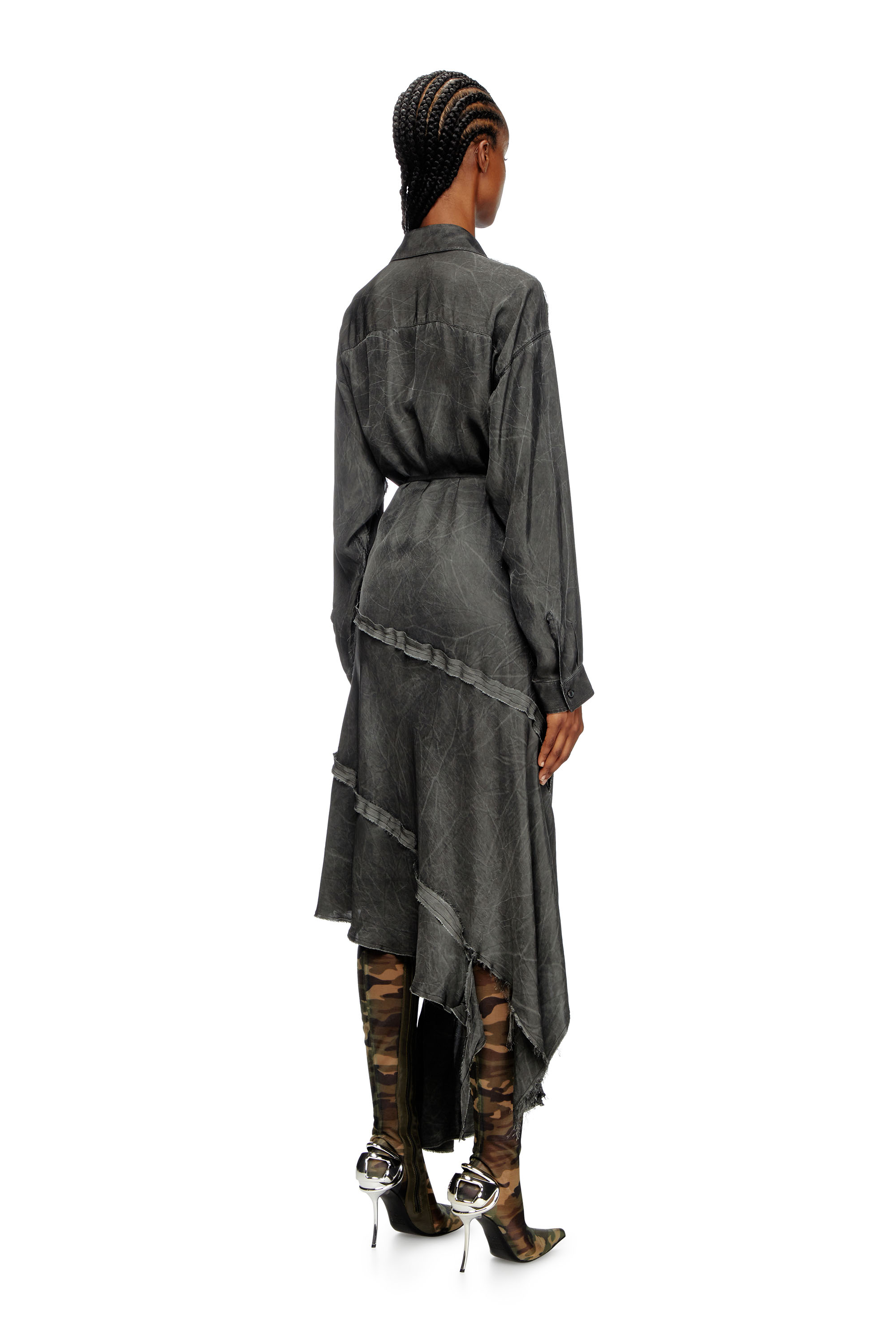 Diesel - D-RAVEN-Q1, Woman's Asymmetrical long-sleeve dress in Dark grey - 3