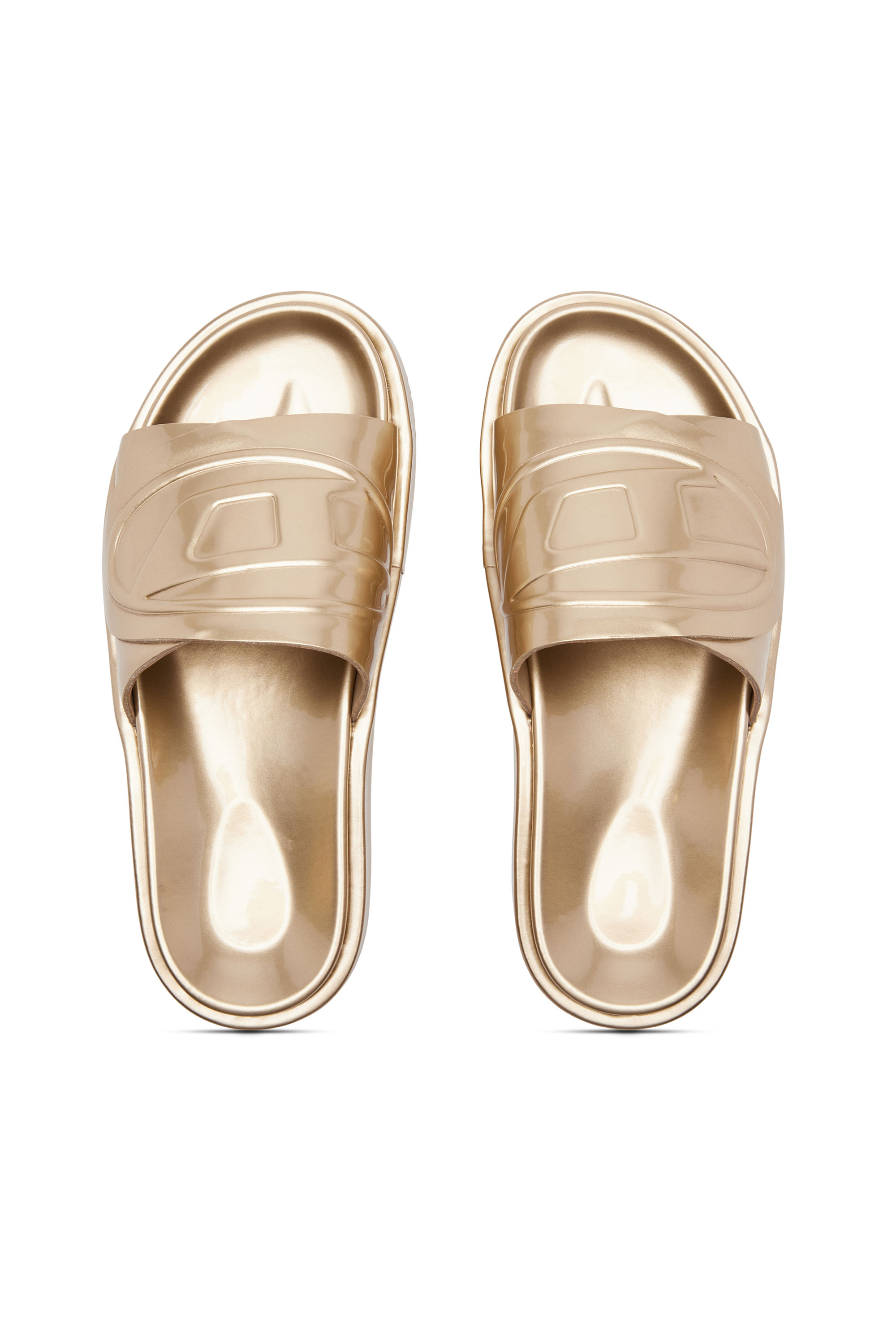 Diesel - SA-SLIDE D OVAL W, Woman Sa-Slide D-Metallic slide sandals with Oval D strap in Oro - Image 5