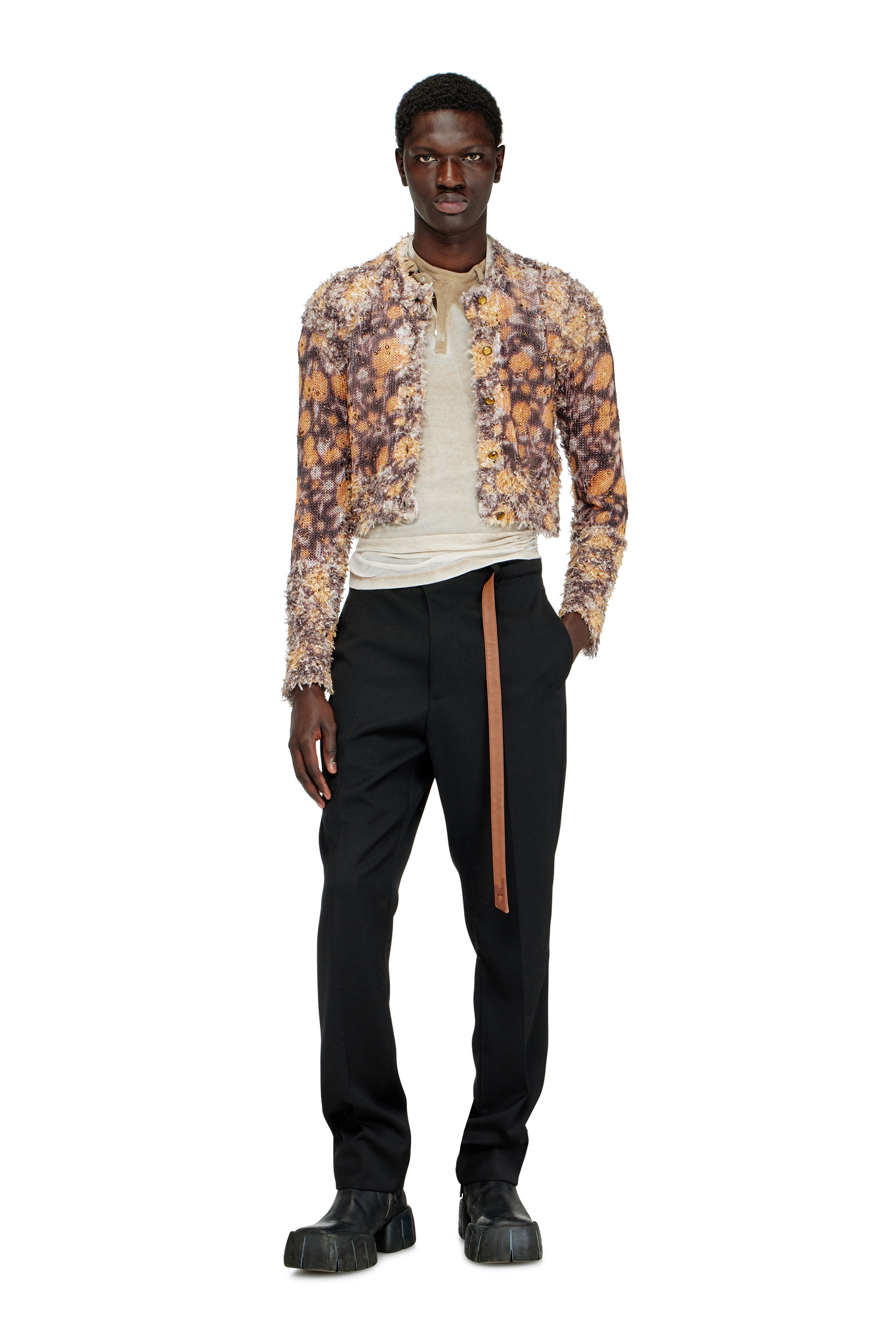 Diesel - M-LINNEA, Woman's Printed cropped cardigan with crystals in Brown - 7