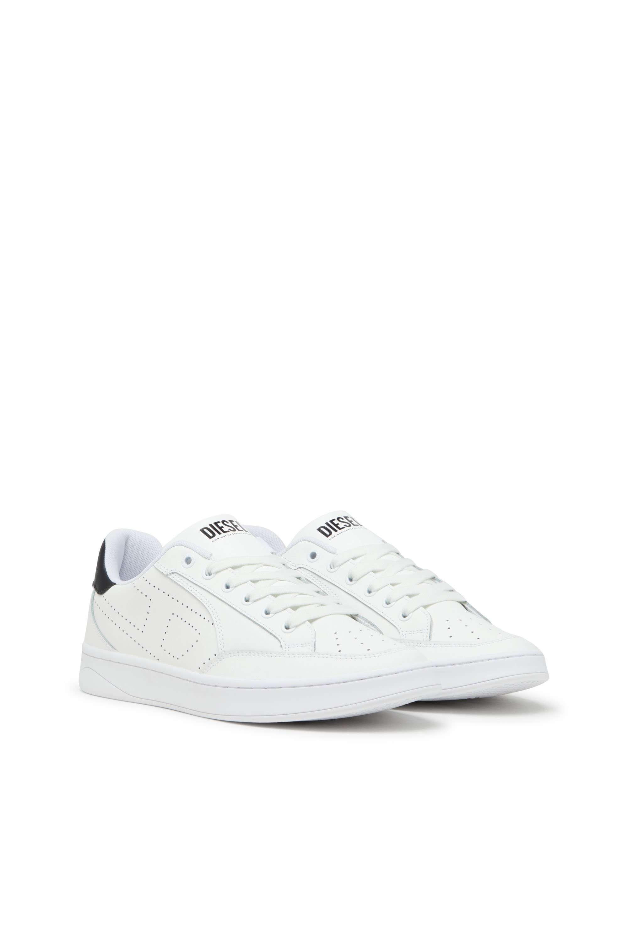 Diesel - S-DAKOTA LOW, Man's S-Dakota-Leather sneakers with perforated logo in White/Black - 2