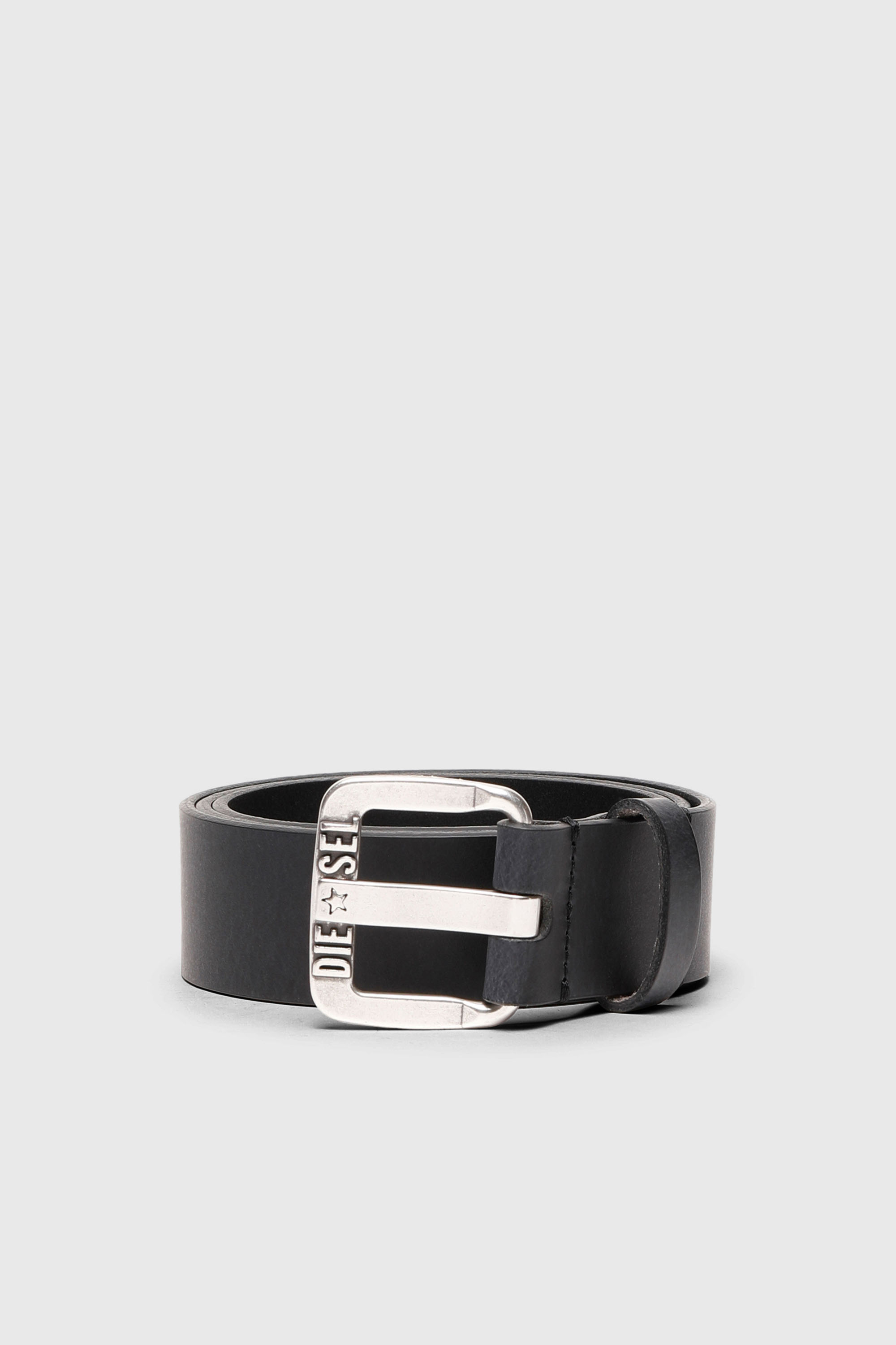 Diesel - B-STAR II, Man's 3.9cm leather belt with metal star logo buckle in Black - 1