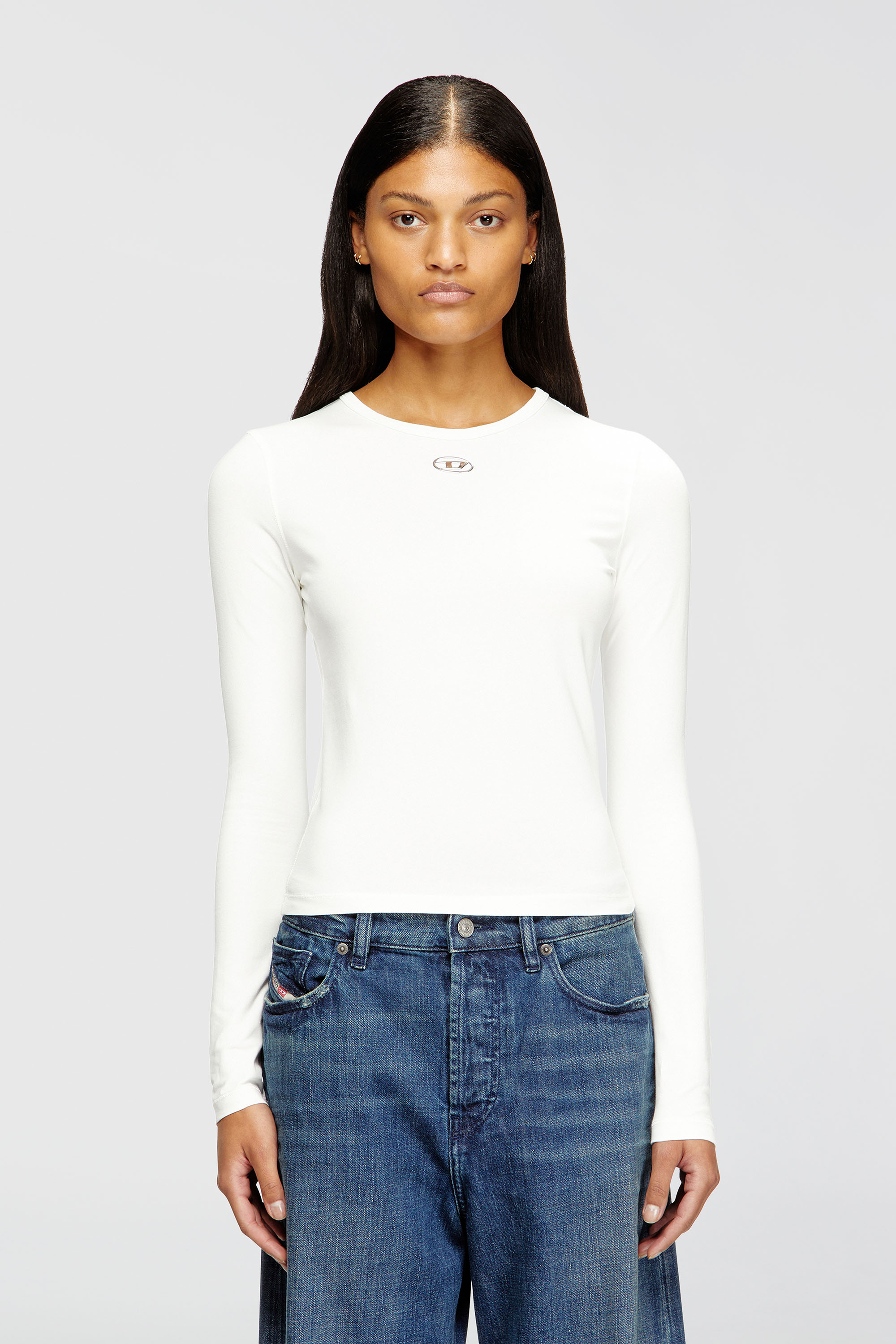Diesel - T-UNCUTIESLONG-LS-OD, Woman's Cotton sweater with Oval D logo in White - 1