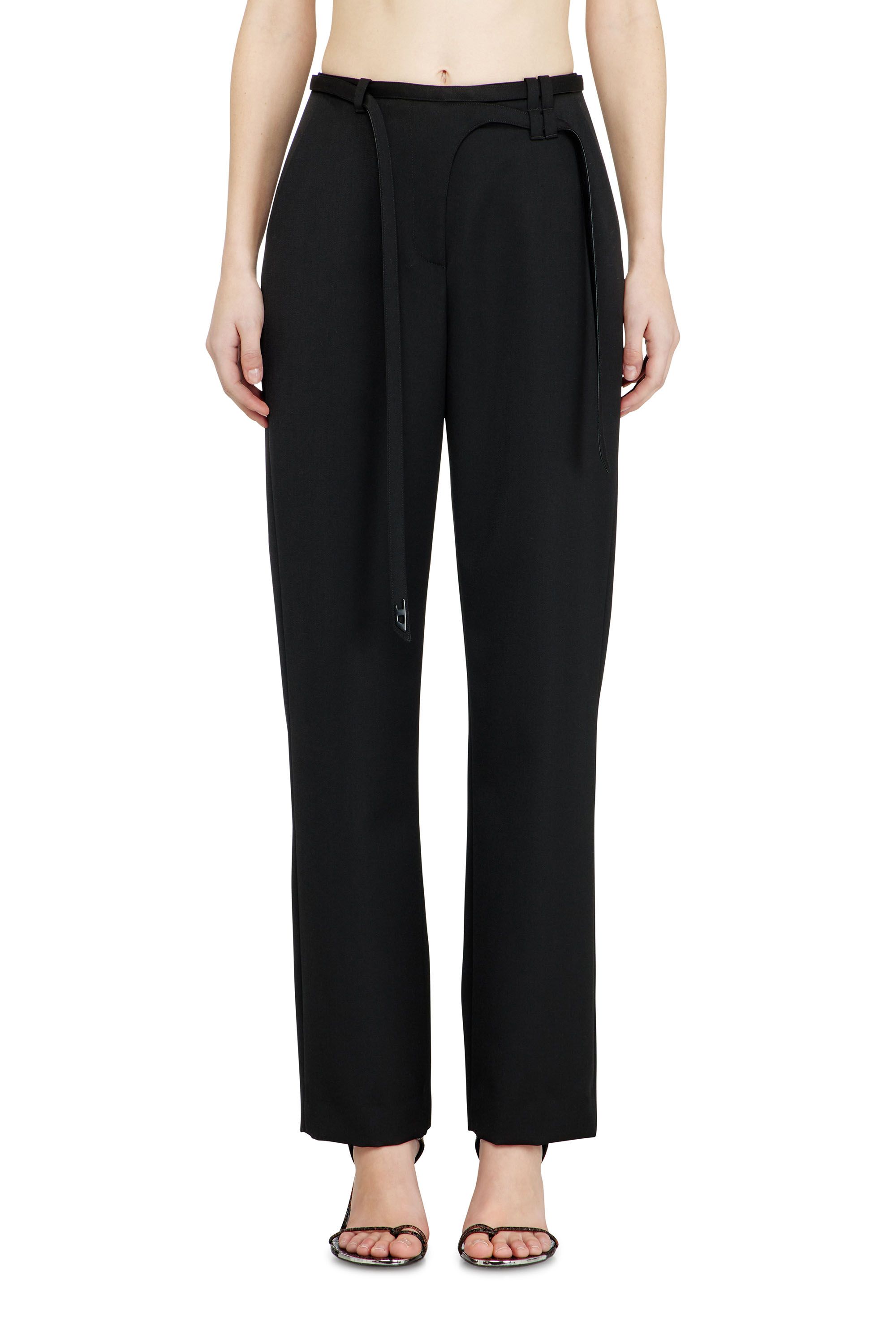 Diesel - P-IXIE-1, Woman's Tailored pants with biker belt strap in Black - 2