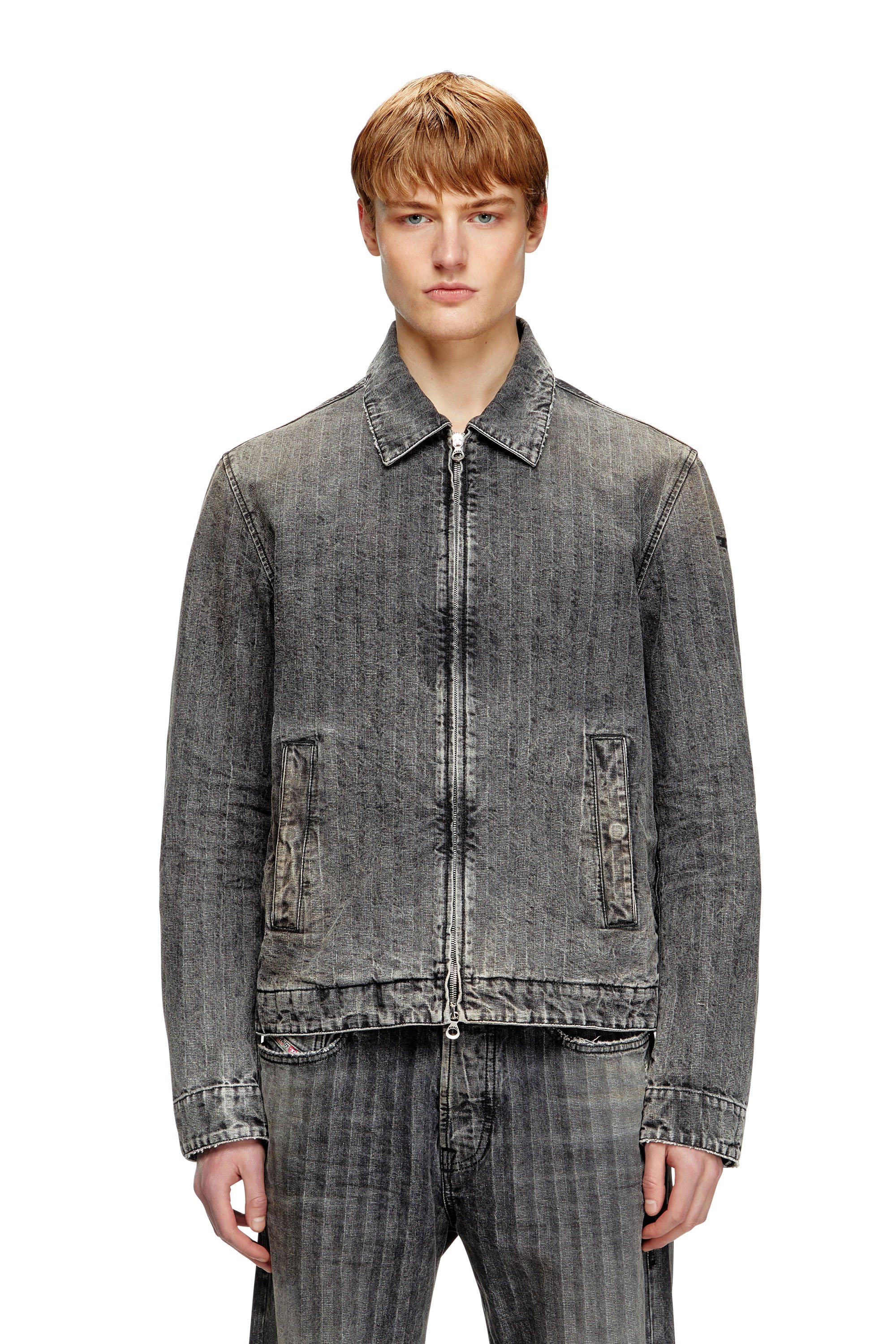 Diesel - D-ROHE, Man's Blouson jacket in herringbone denim in Black - 1