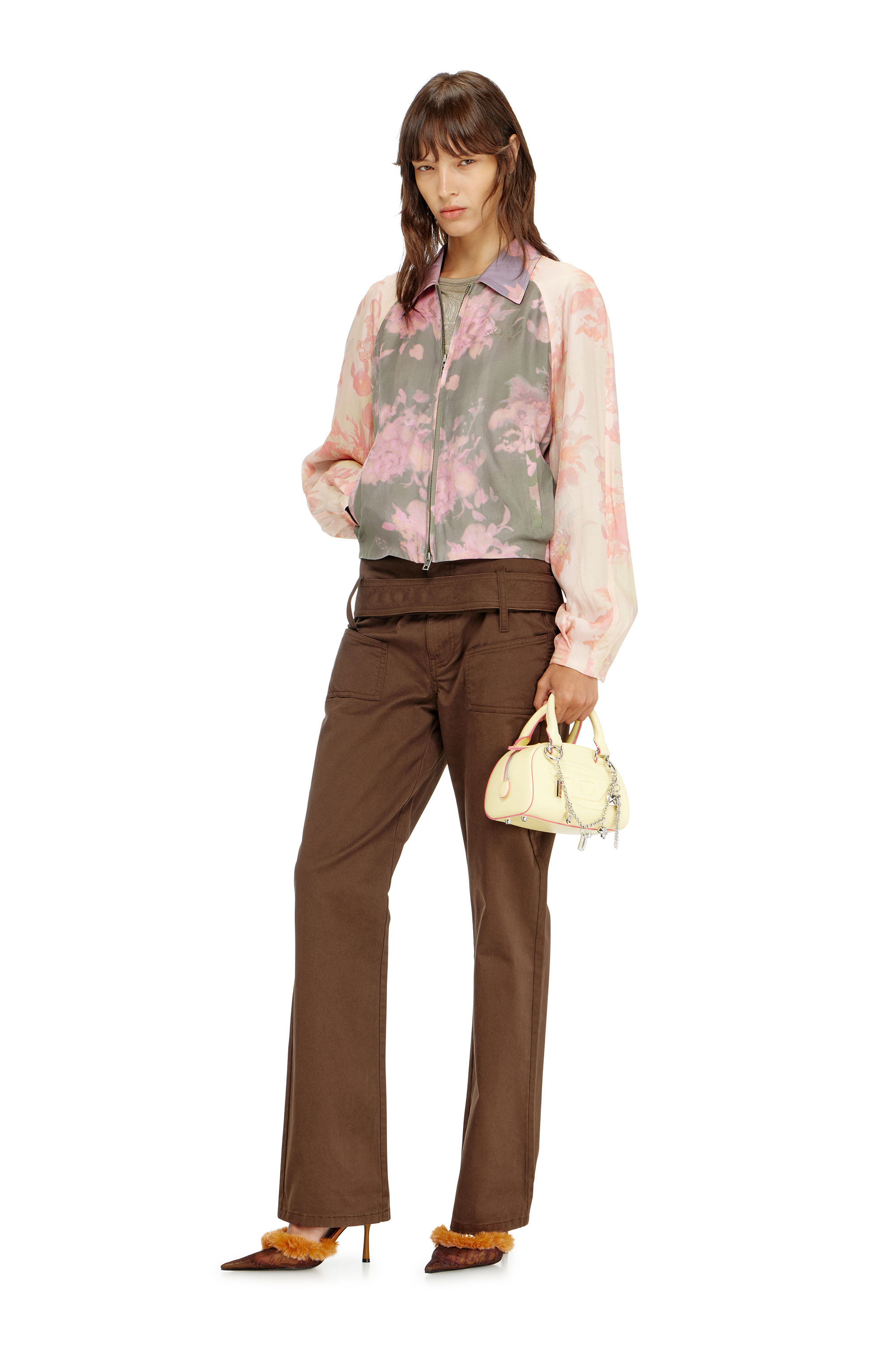 Diesel - G-ALENA, Woman's Floral bomber jacket in crinkled acetate in Green/Pink - 2