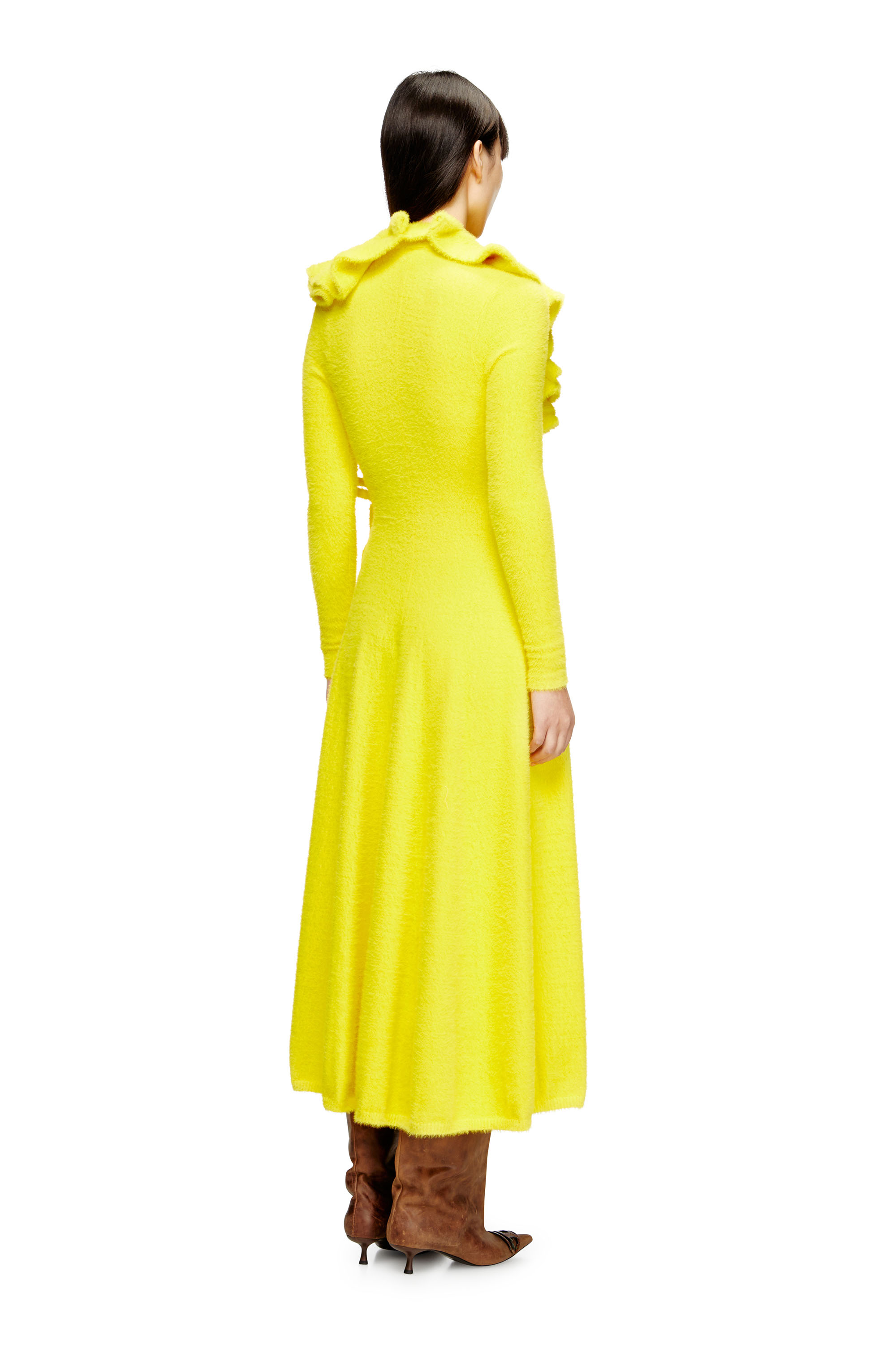 Diesel - M-INGELINA, Woman's Fluffy midi dress with ripple neck in Yellow - 4