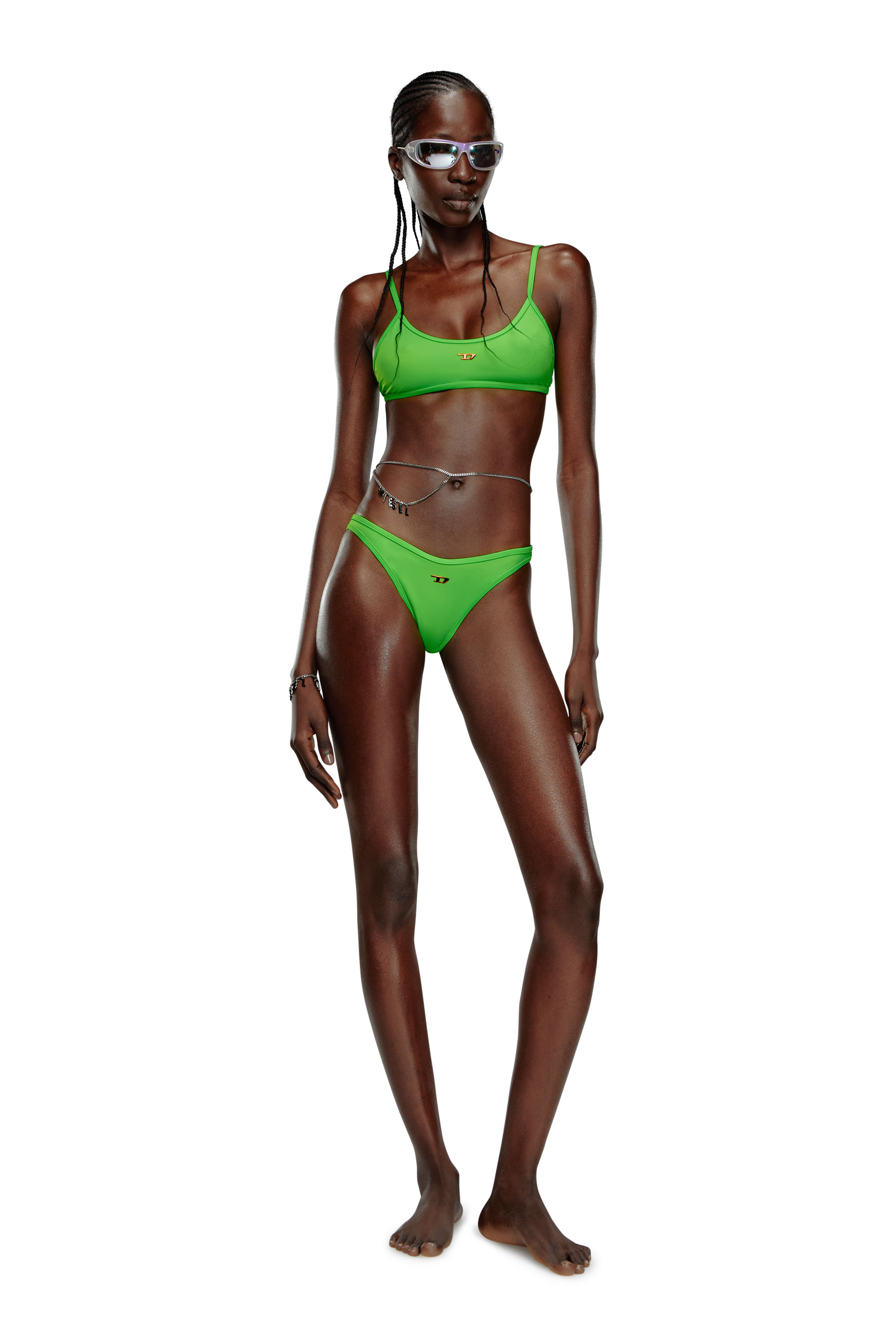 Diesel - BFPN-PUNCHY-X, Woman Neon bikini bottoms with D logo in Green - Image 1