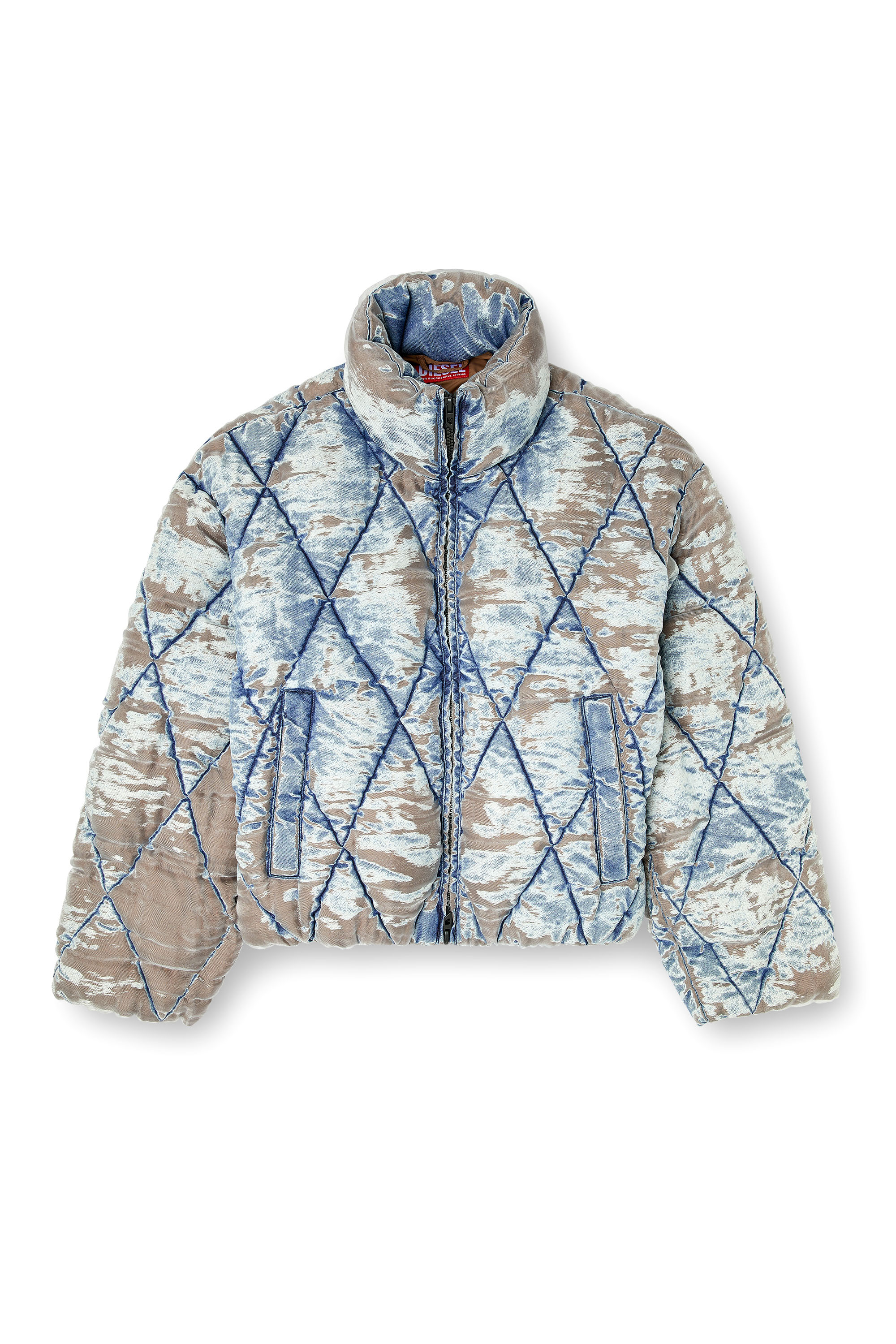 Diesel - W-KONS, Man's Padded jacket in argyle-quilted devoré denim in Light Blue - 2