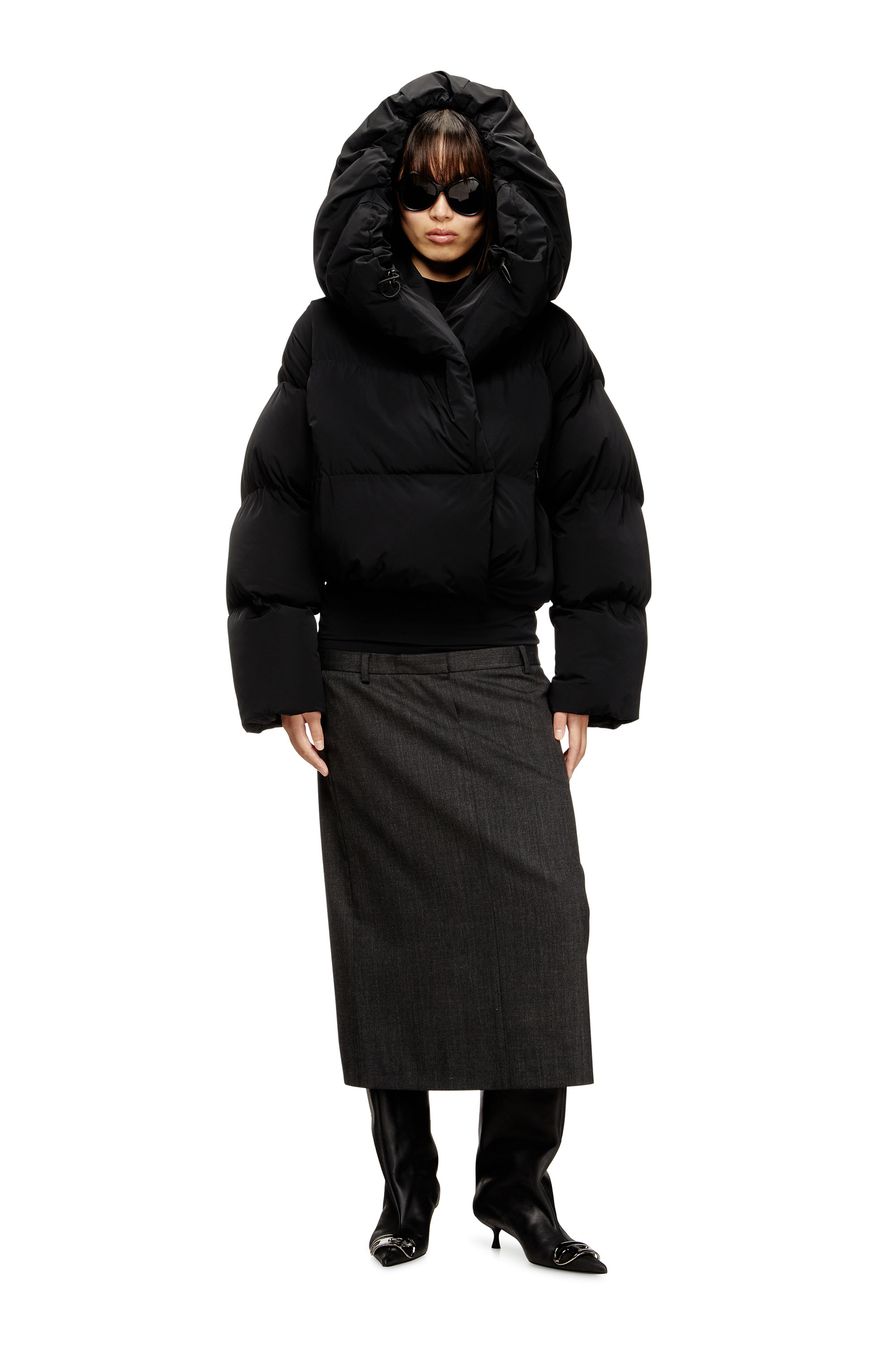 Diesel - W-ILEY-T1, Woman's Wrap puffer in bi-stretch nylon in Black - 1