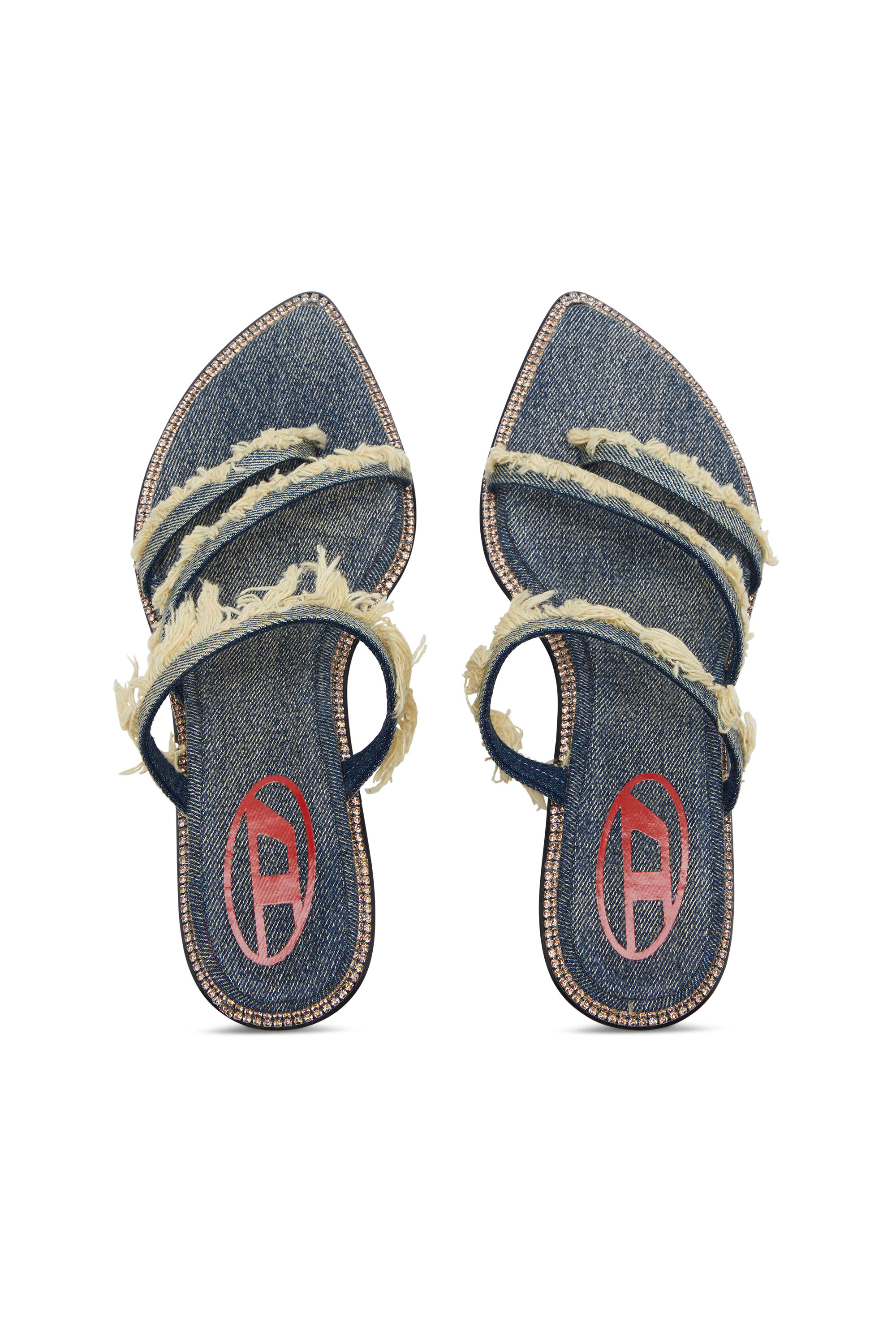 Diesel - D-HAVANNA KITTIE, Woman's D-Havanna Kittie-Frayed-denim mules with crystals in Blue - 5