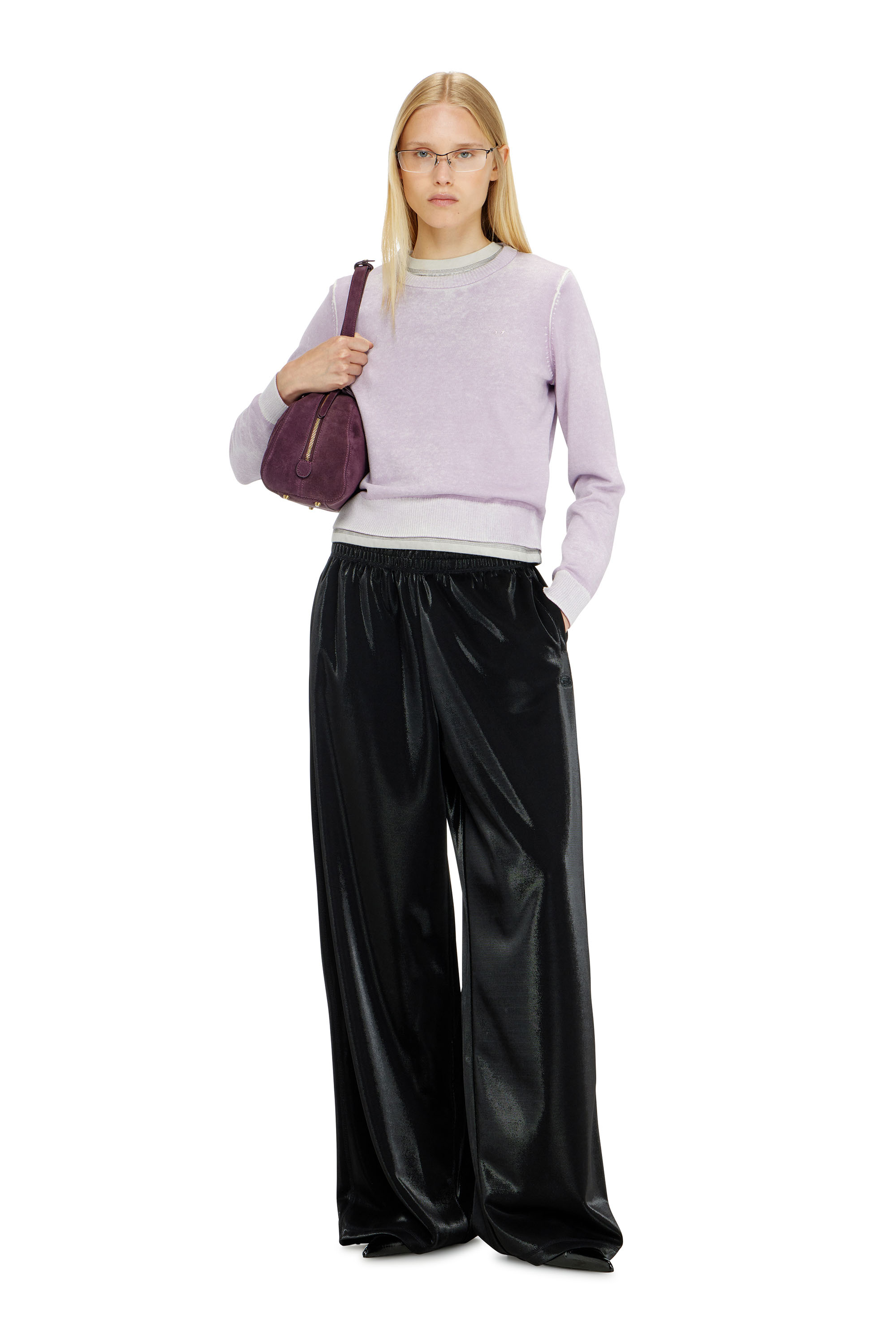 Diesel - P-ROSY, Woman's Sweatpants in shiny piquet fabric in Black - 1