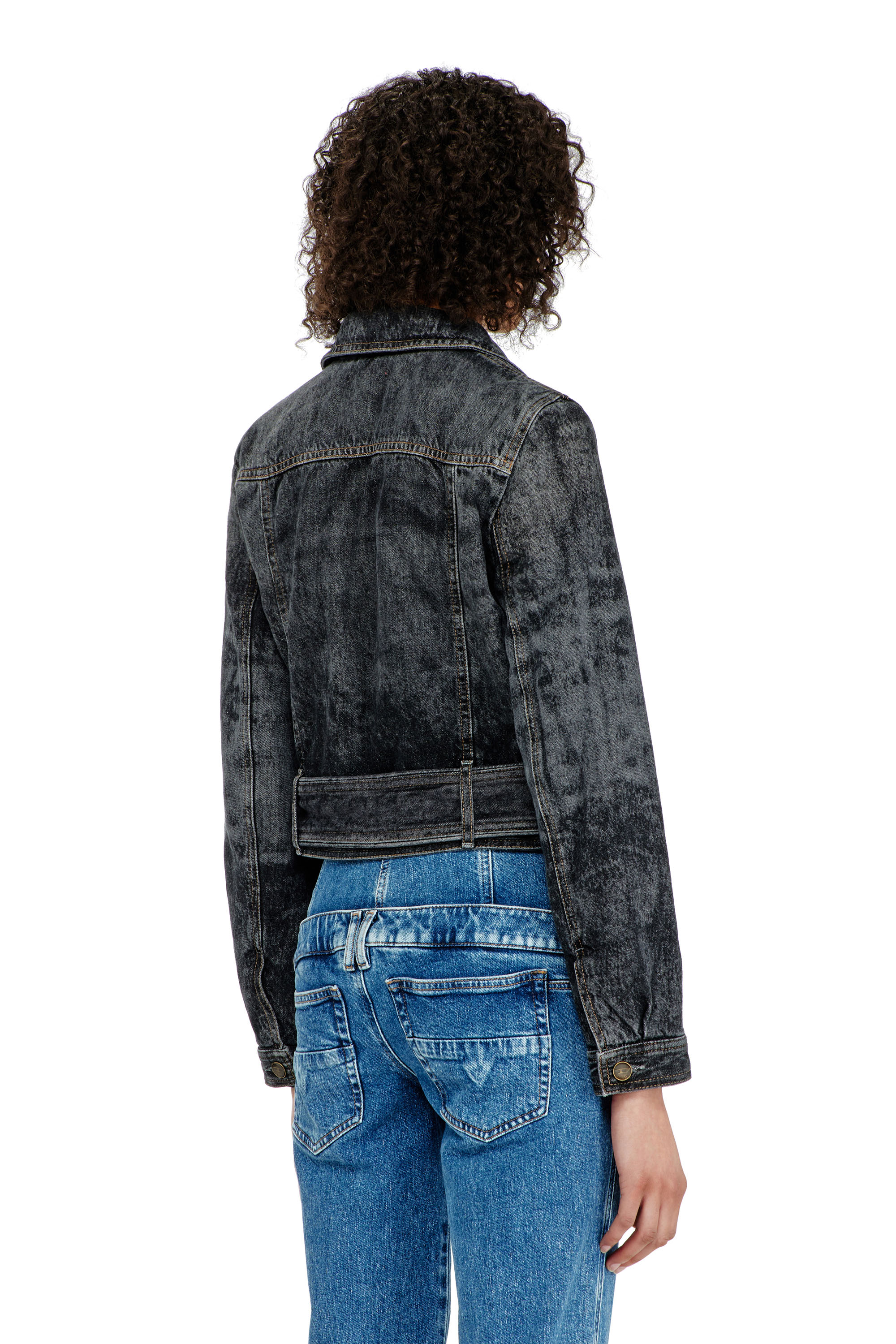 Diesel - DE-LEGEND-S, Woman's Cropped denim jacket with belt in Black/Dark grey - 3