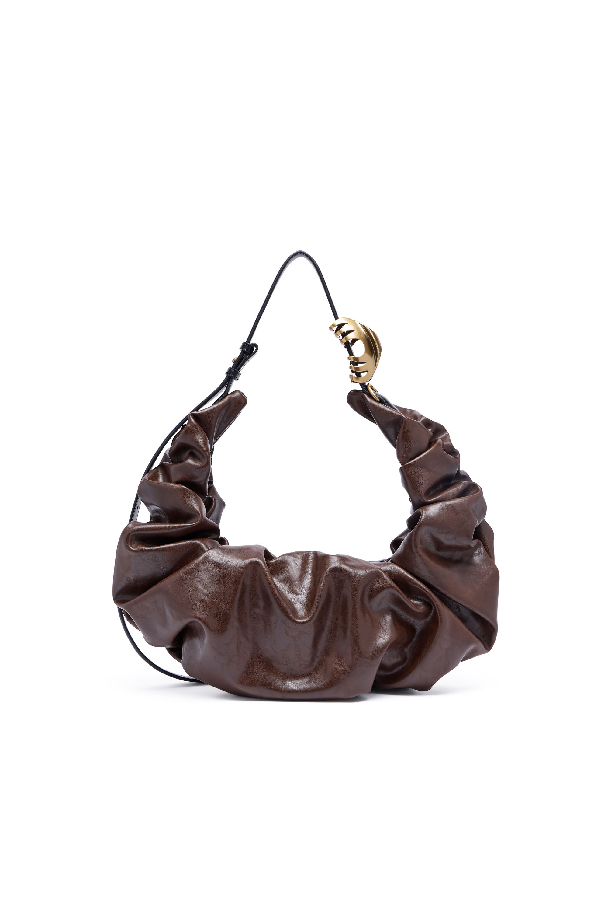 Diesel - GRAB-D HOBO L, Woman's Grab-D L-Large scrunched hobo bag in shiny PU in Brown - 3