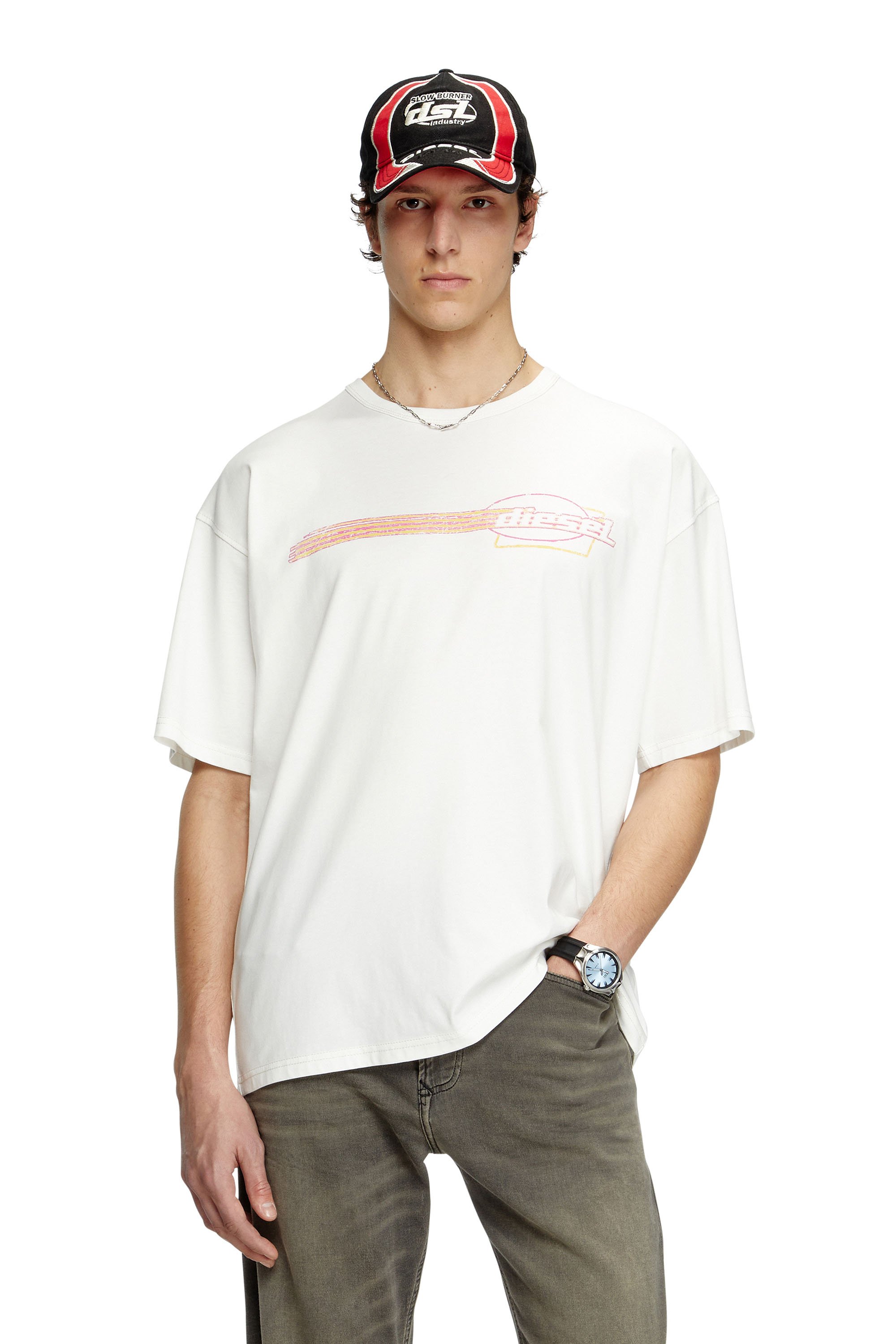 Diesel - T-BOXT-R16, Man's T-shirt with flocked logo graphics in White - 1