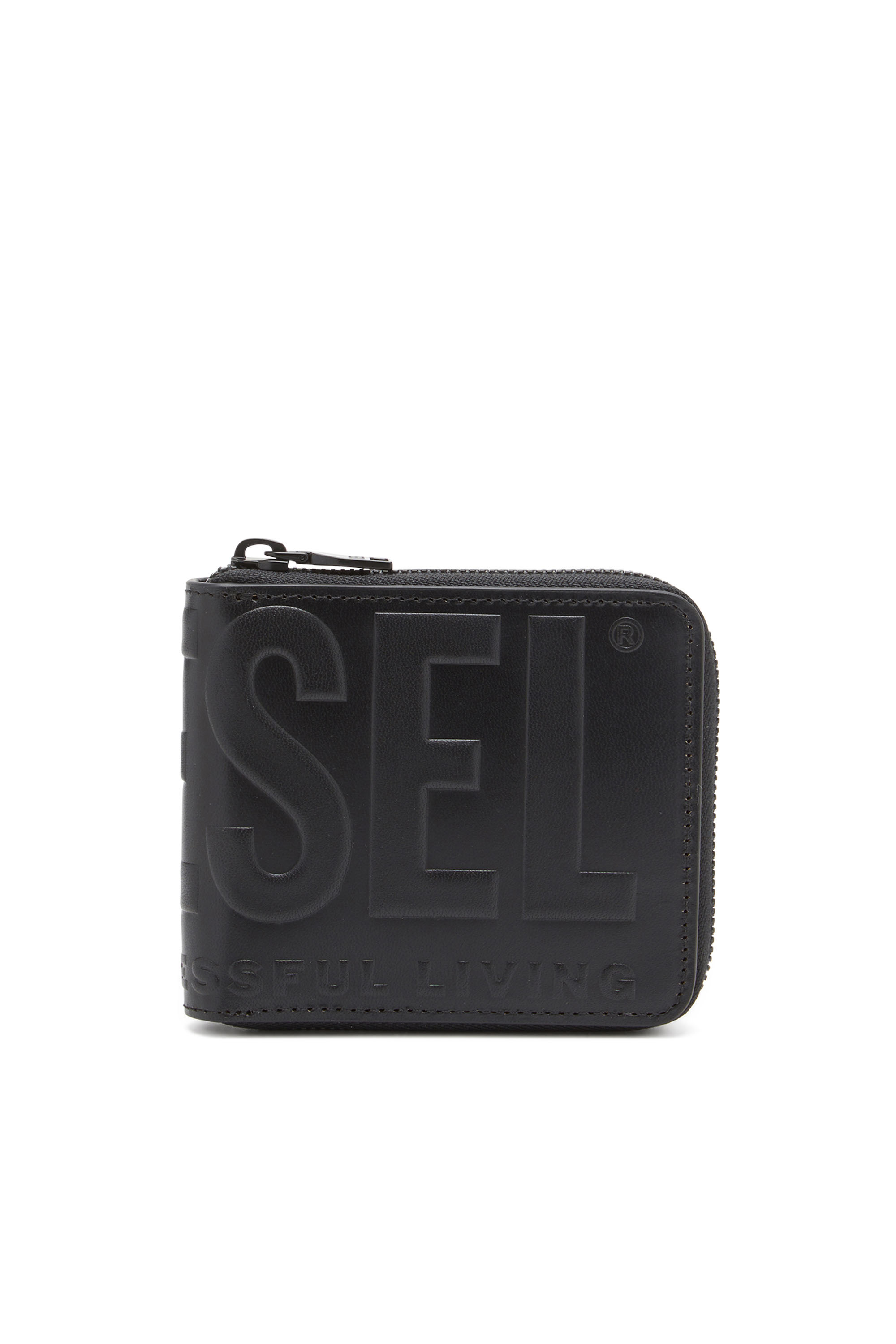 Diesel - DSL 3D BI-FOLD COIN ZIP XS, Man Leather zip wallet with embossed logo in Black - Image 1