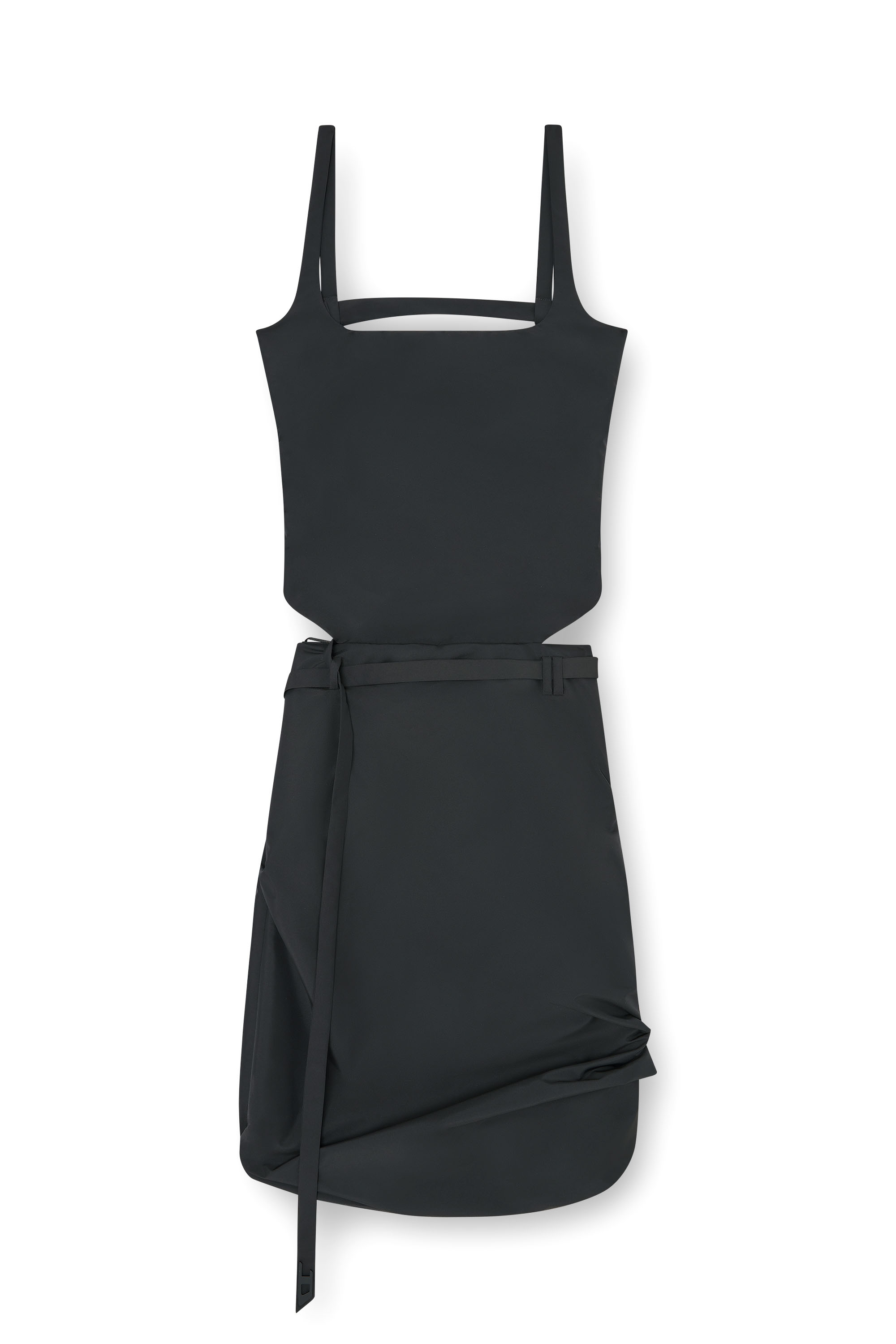 Diesel - D-SANAT, Woman's Open-back apron dress in taffeta in Black - 3
