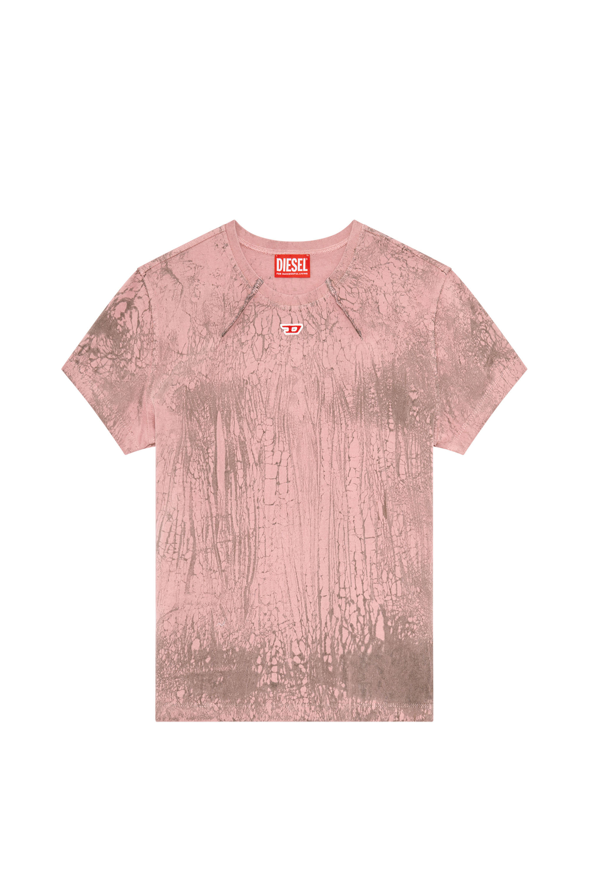 Diesel - T-UNCUTIE-LONG-N11, Woman Marbled jersey T-shirt with D patch in Pink - Image 4