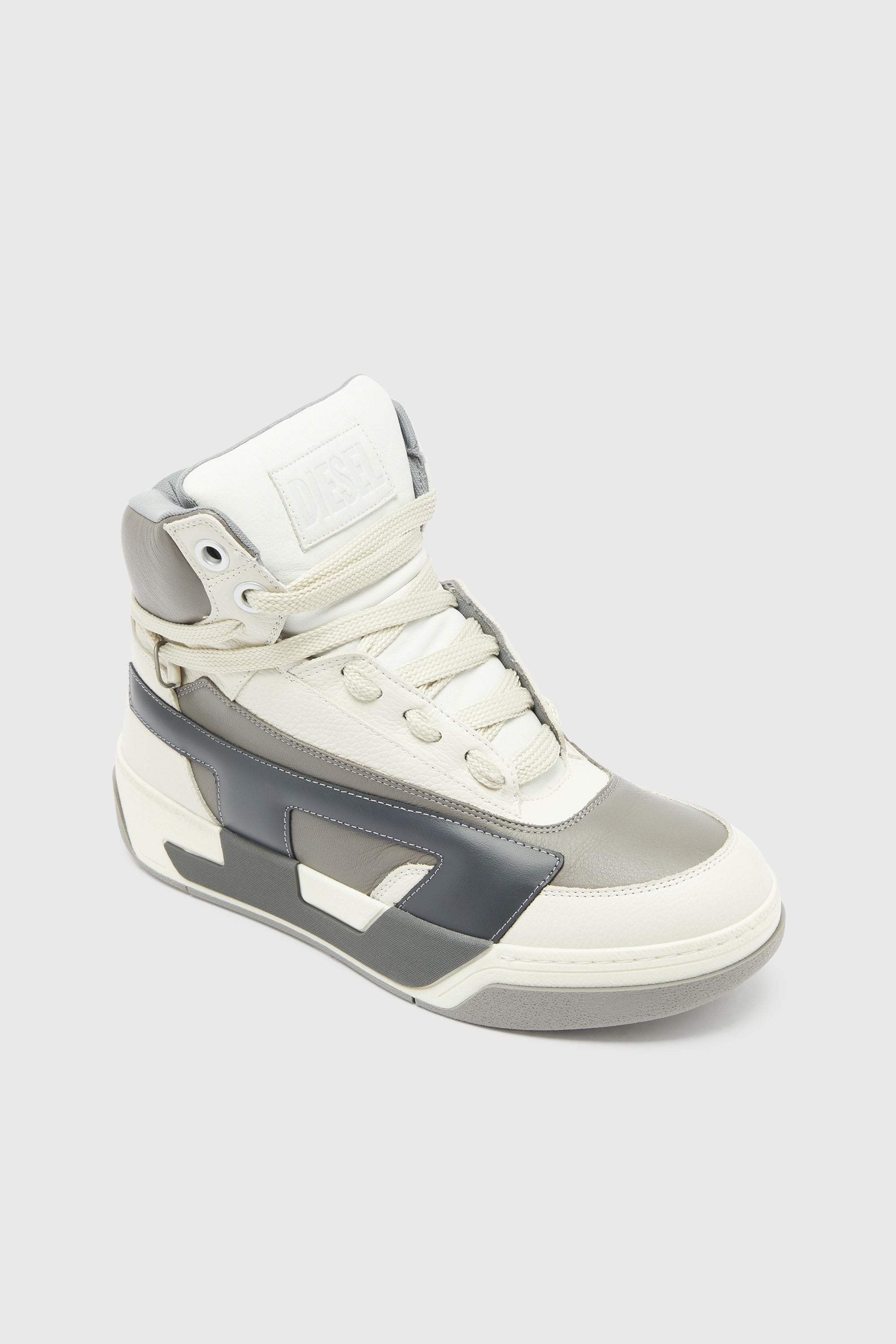 Diesel - S-D-OLLIE MID, Man's S-D-Ollie - High-top leather sneakers with D logo in White/Grey - 6