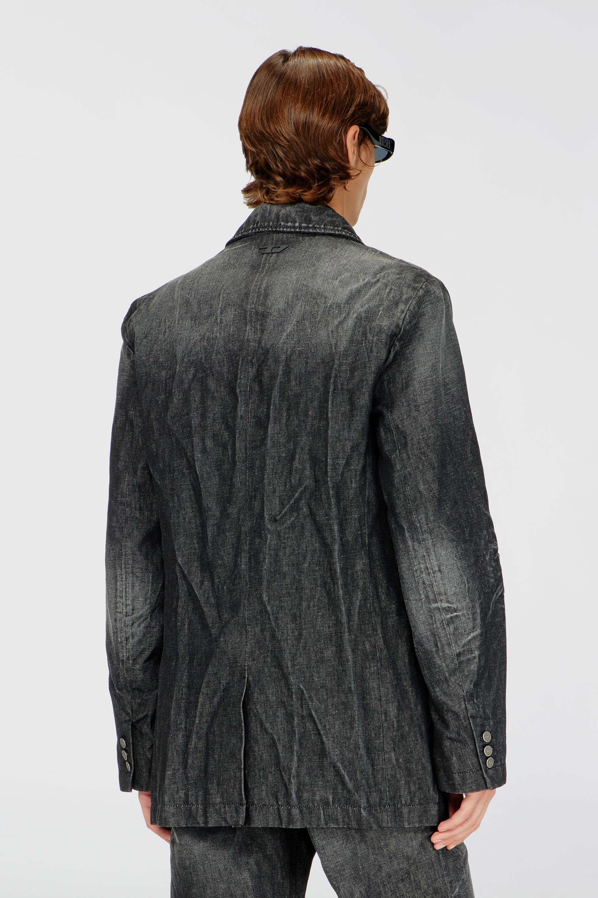 Diesel - D-KOT-FSJ, Man's Double-breasted blazer in creased denim in Black/Dark grey - 4