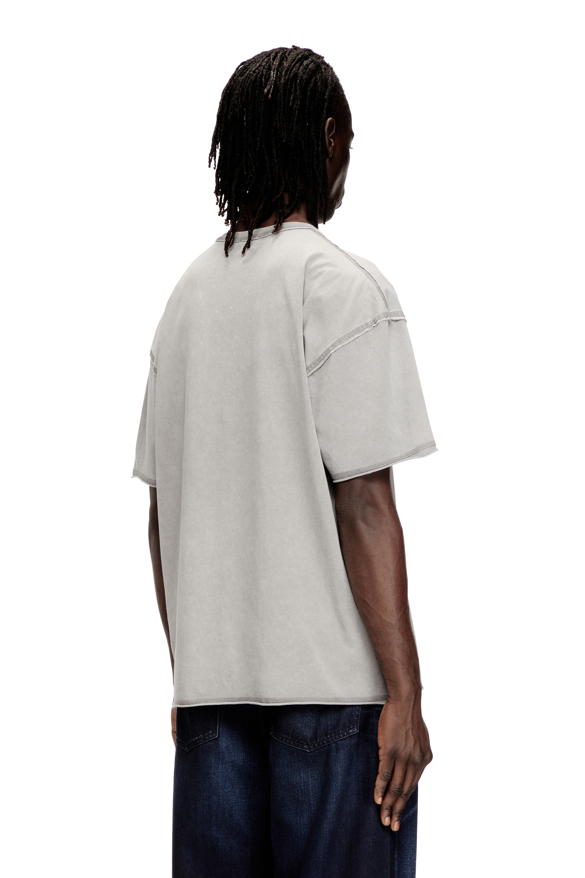 Diesel - T-RAWBOXT, Man's T-shirt with appliqu&eacute; logo and raw edge in Light Grey - 4