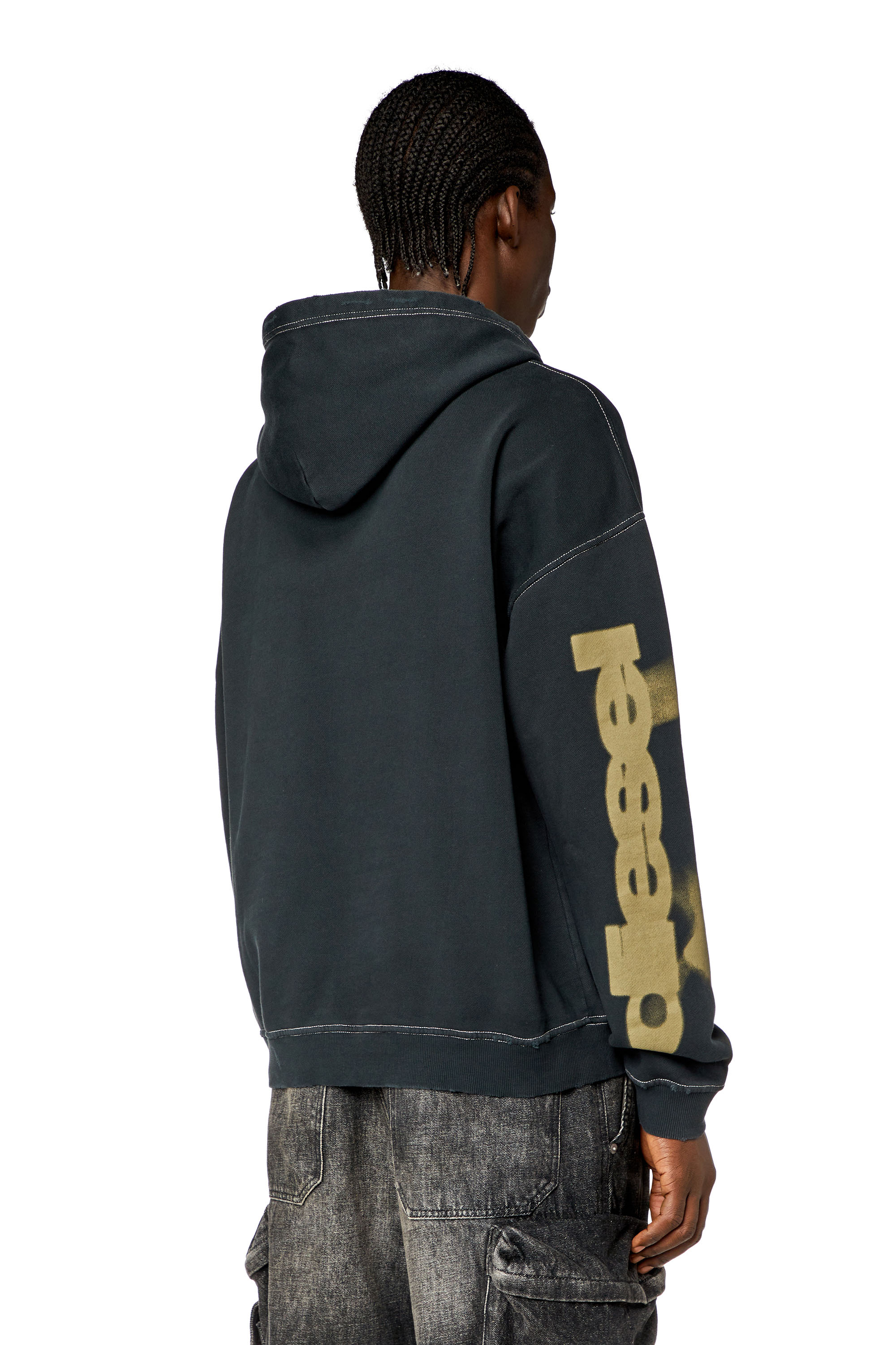 Diesel - S-BOXT-HOOD-N4, Man Distressed hoodie with smudgy print in Black - Image 4