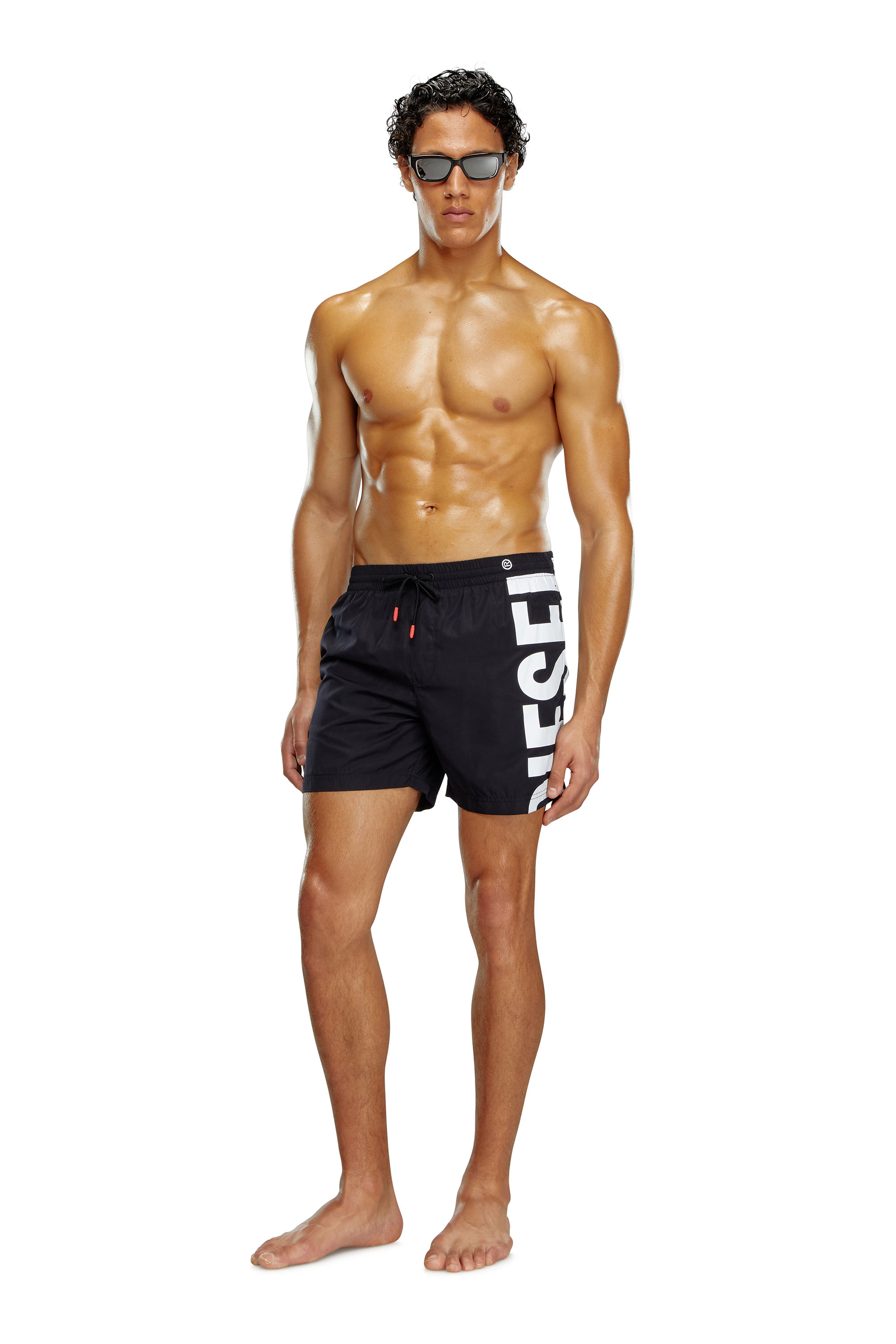 Diesel - BMBX-RIO-41, Man Board shorts with side logo print in Black - Image 1