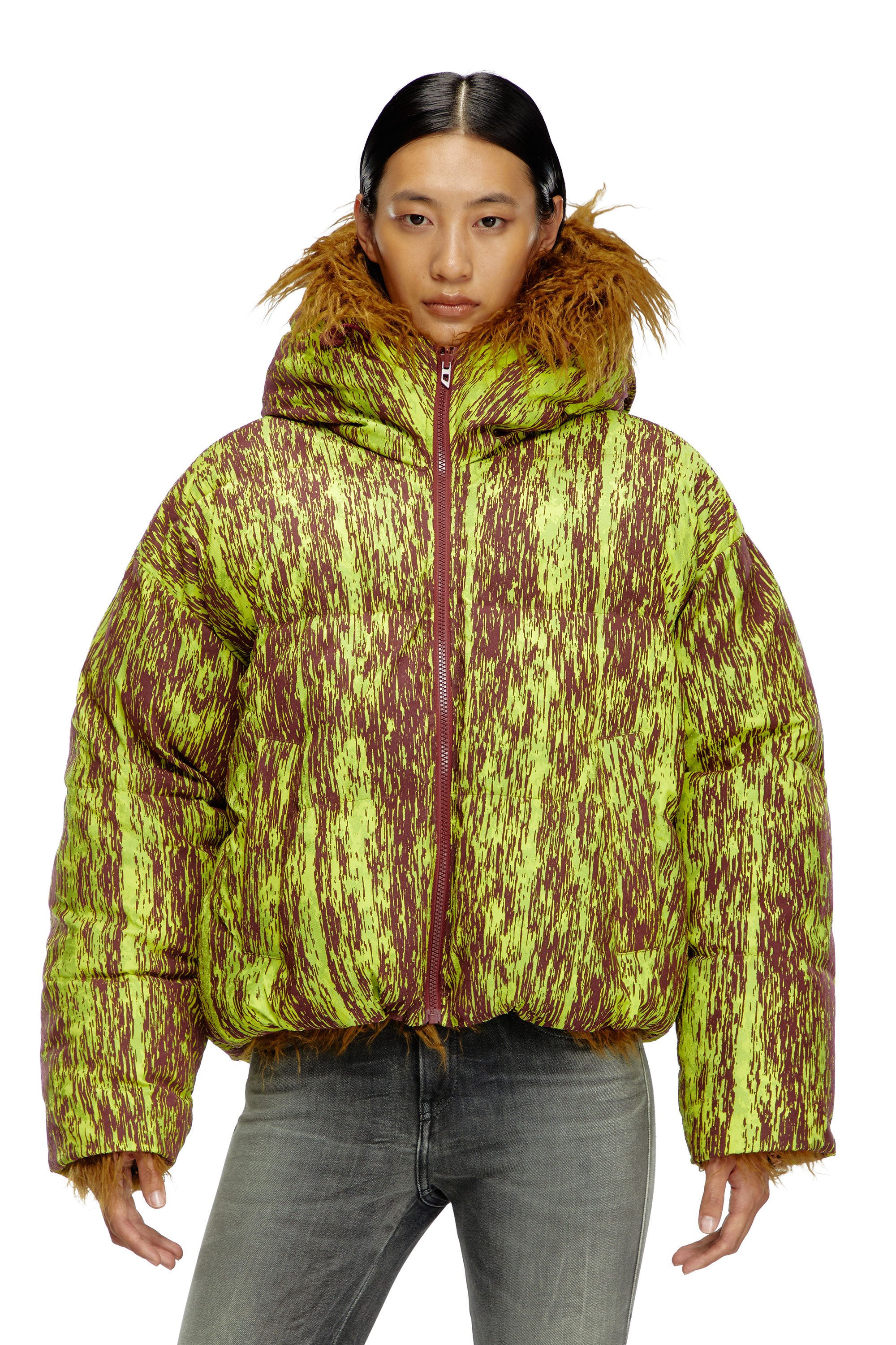 Diesel - W-ASABI, Woman's Reversible devoré and shaggy hair jacket in Brown - 5