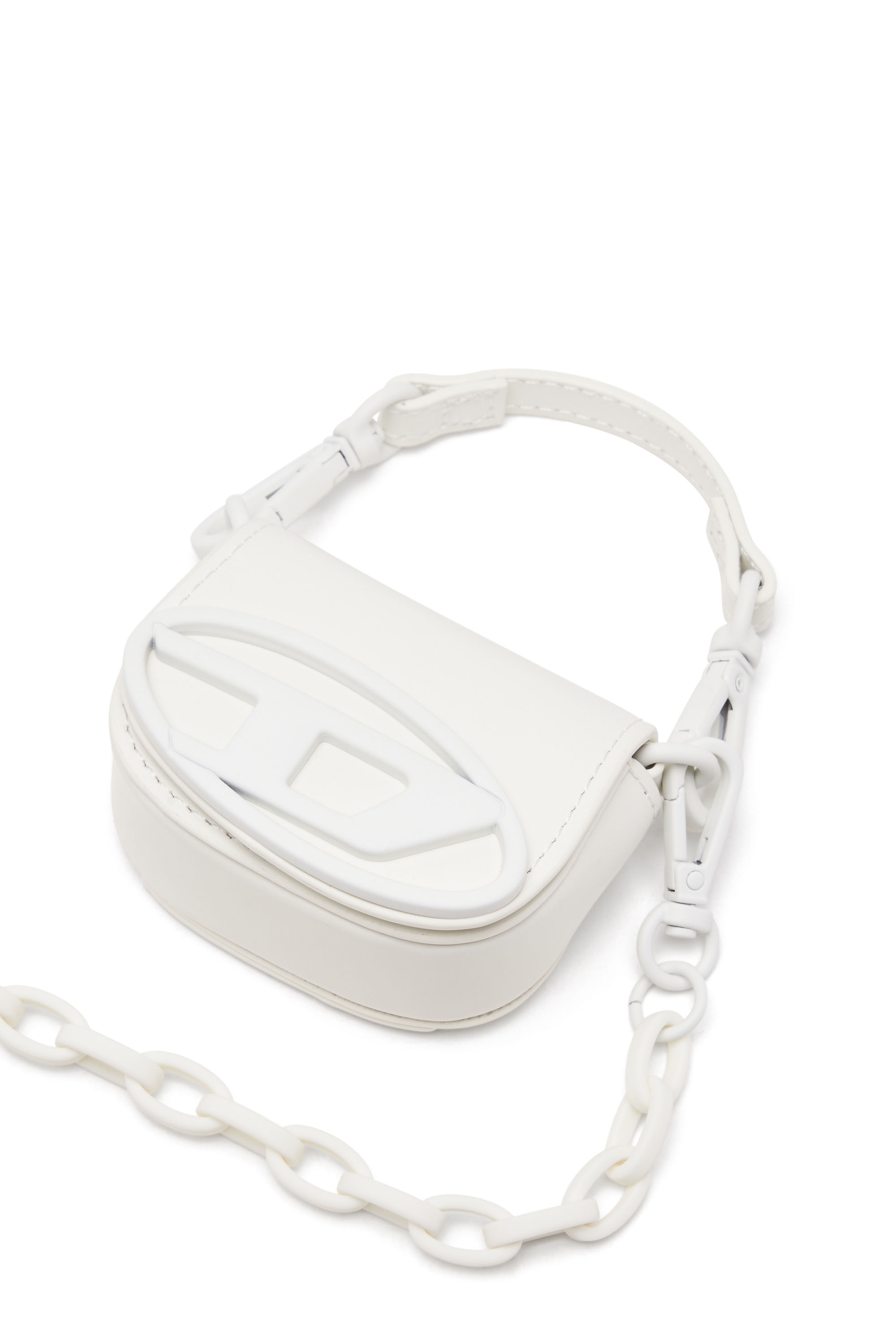 Diesel - 1DR XXS CHAIN, Woman Iconic micro bag charm in matte leather in White - Image 4