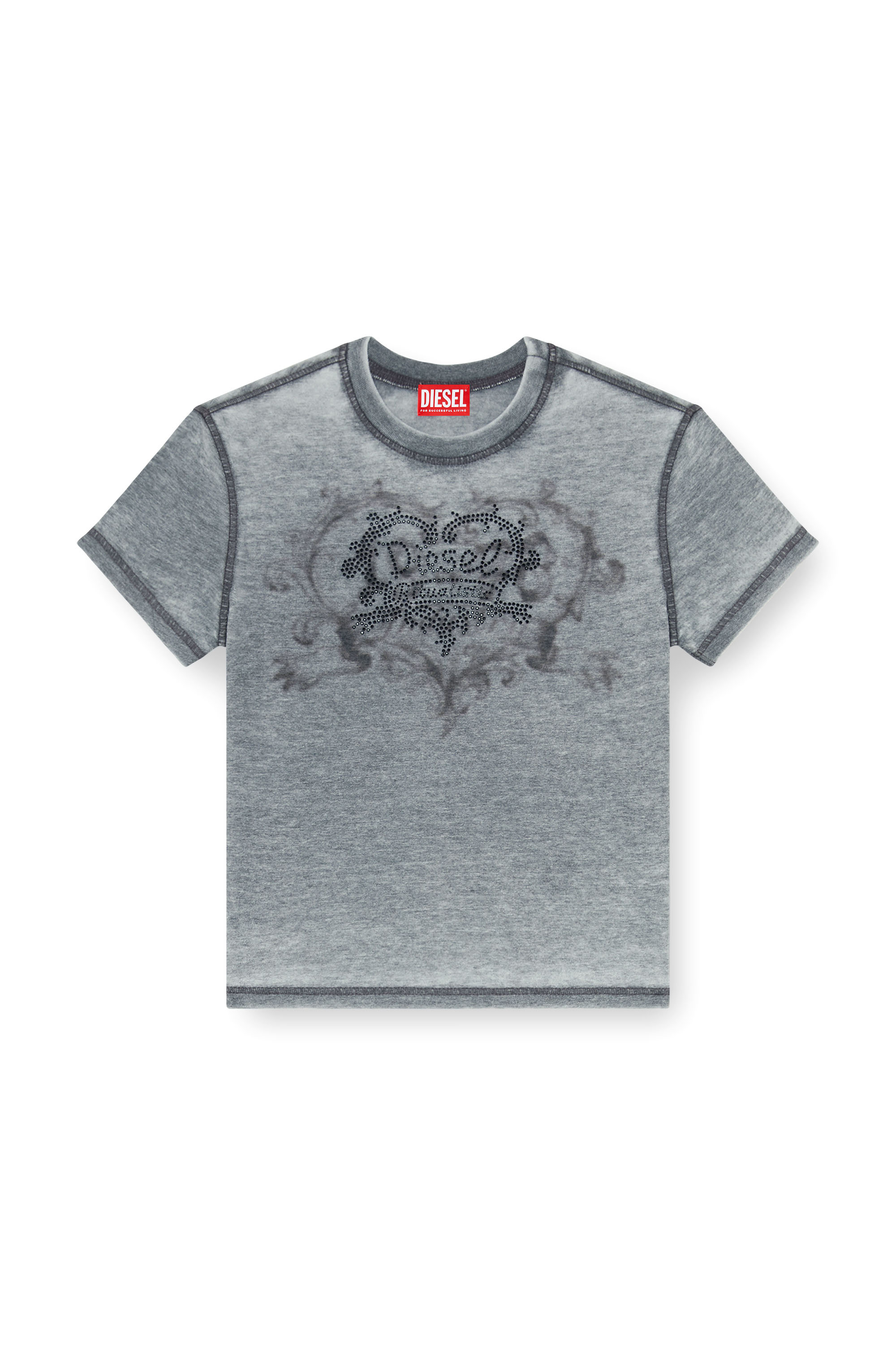 Diesel - T-ILA-AA1, Woman's Jersey t-shirt with rhinestones and burnout effect in Grey - 2