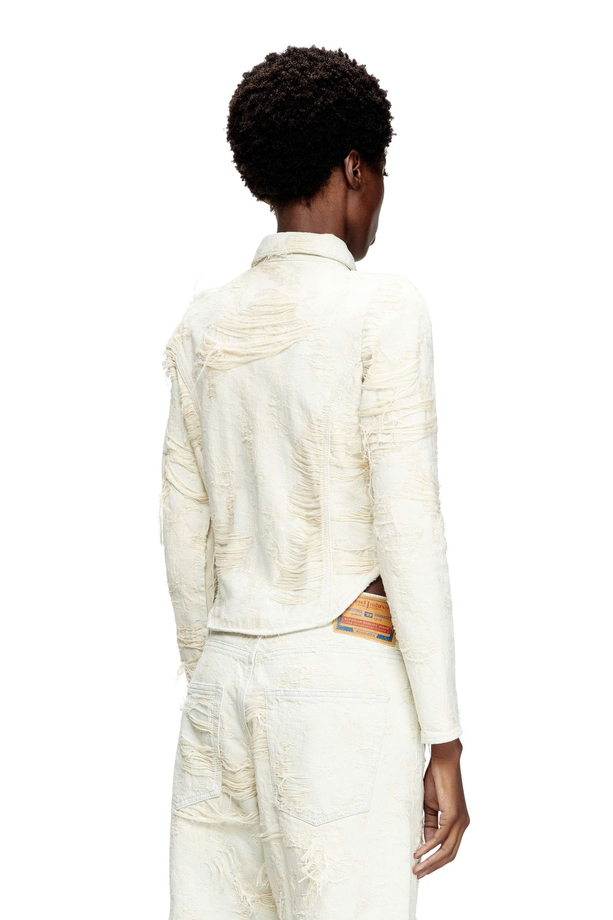 Diesel - DE-MADELINE-FSG, Woman's Shirt in jacquard denim with floating threads in White - 3