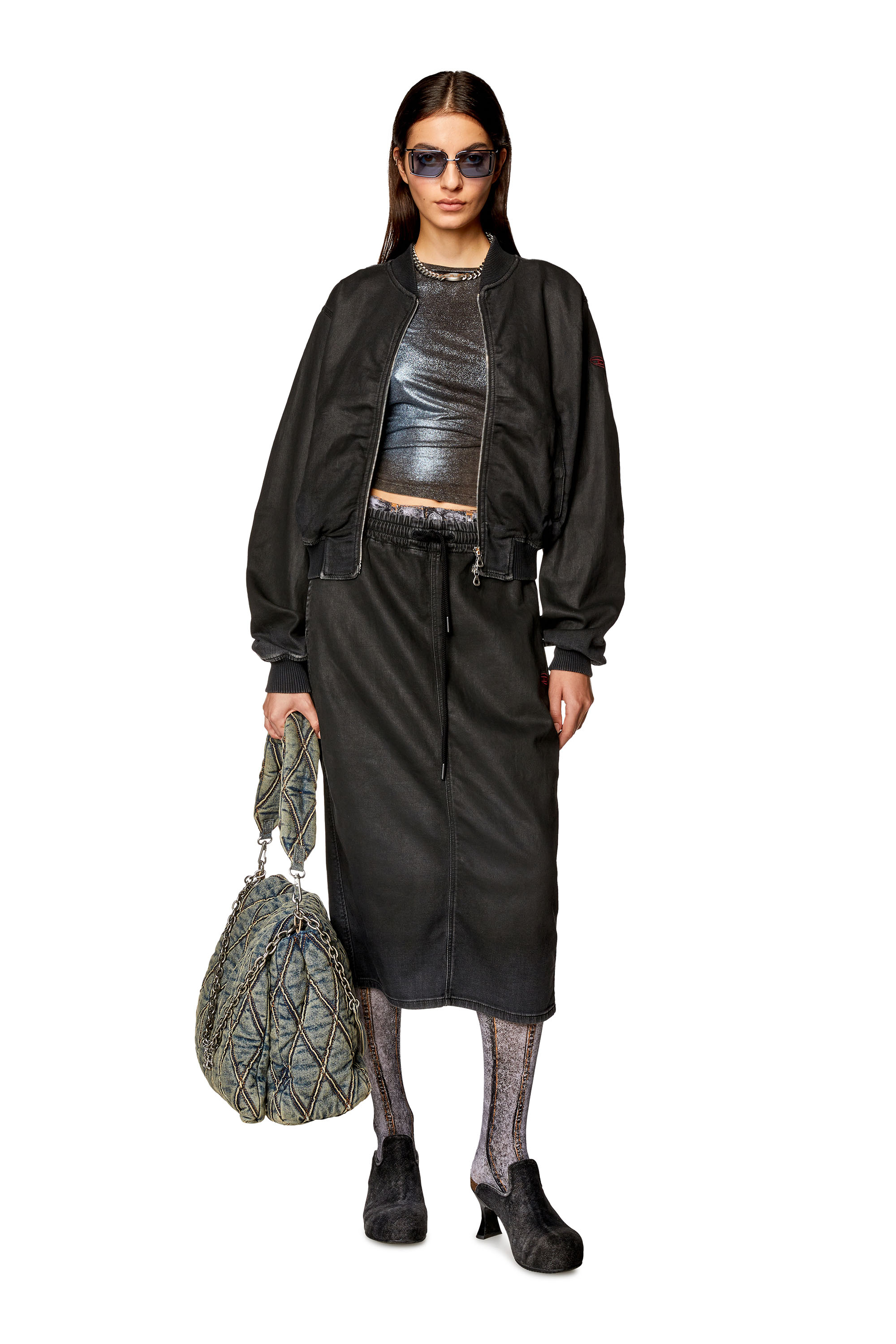 Diesel - DE-KIDDO JOGG, Woman Bomber jacket in coated denim in Black - Image 2