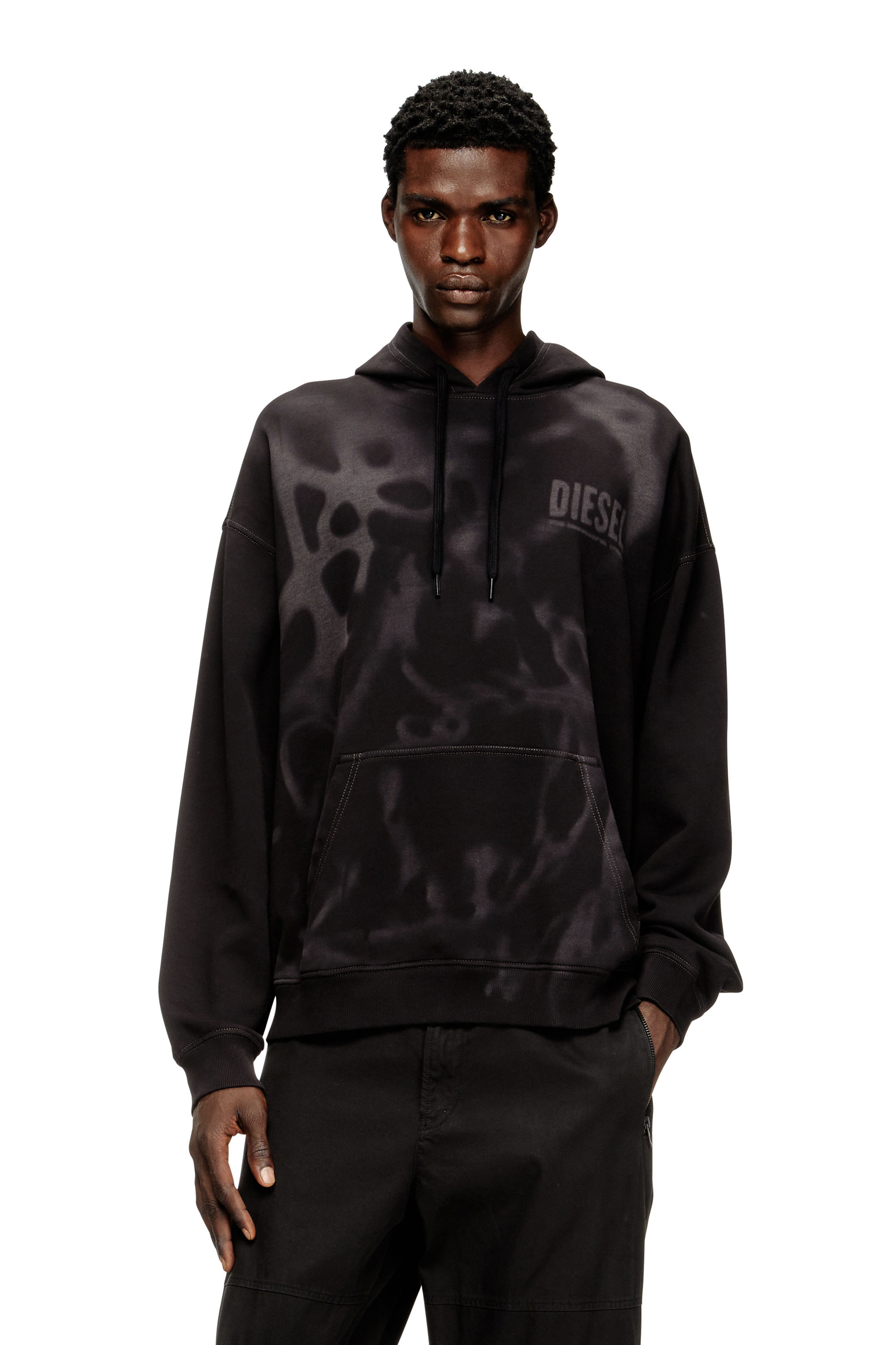 Diesel - S-BOXT-HOOD-V2, Man's Cotton hoodie with lasered prints in Black - 3