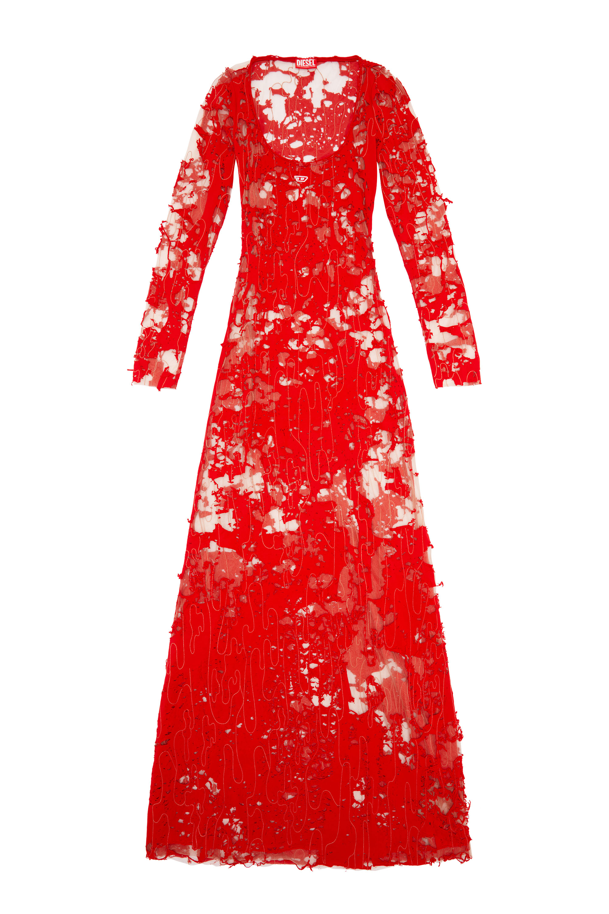 Diesel - D-LEA, Woman Long devoré dress in tulle and jersey in Red - Image 3