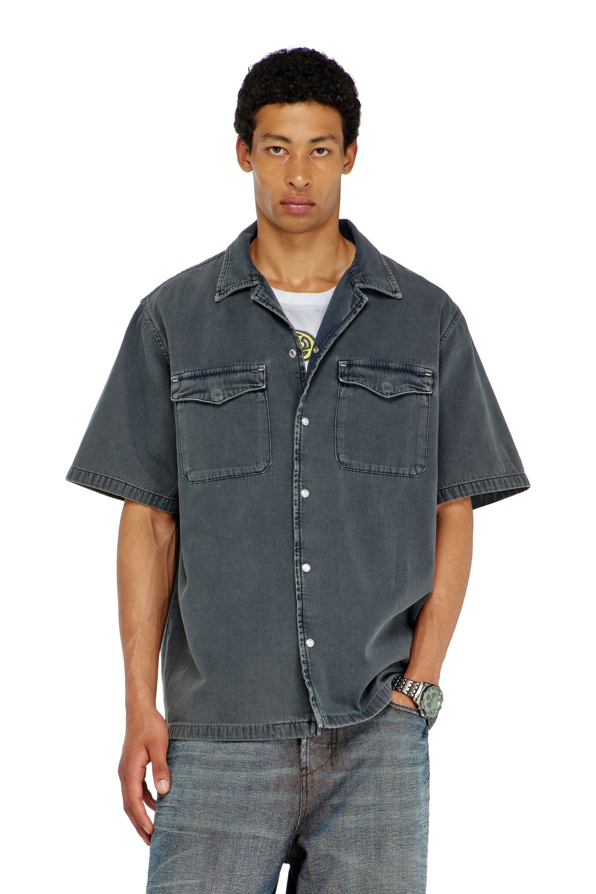 Diesel - D-NABIL-P, Man's Bowling shirt in coloured denim in null - 3