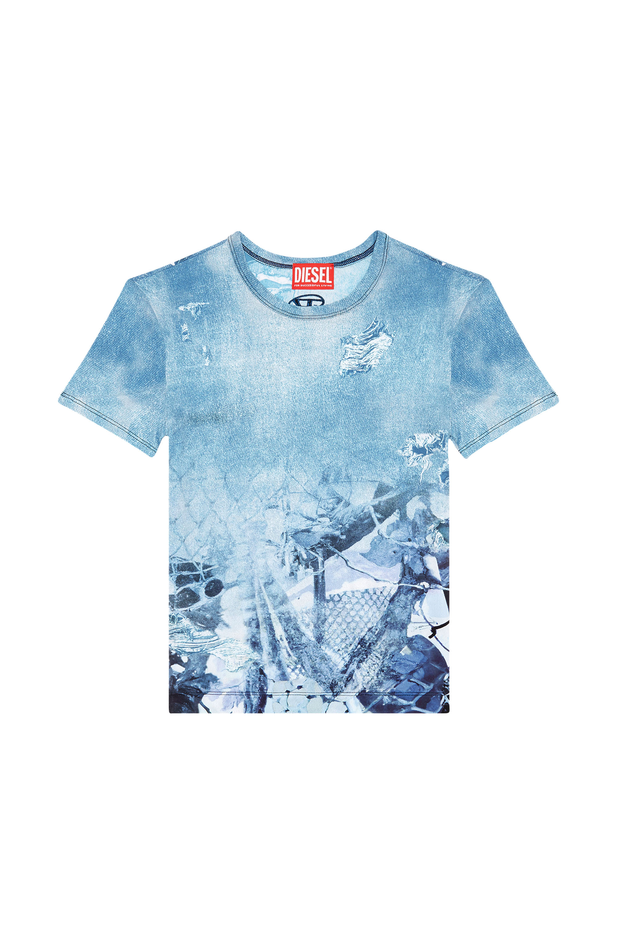 Diesel - T-UNCSKI, Woman's Cropped T-shirt with abstract print in Light Blue - 2